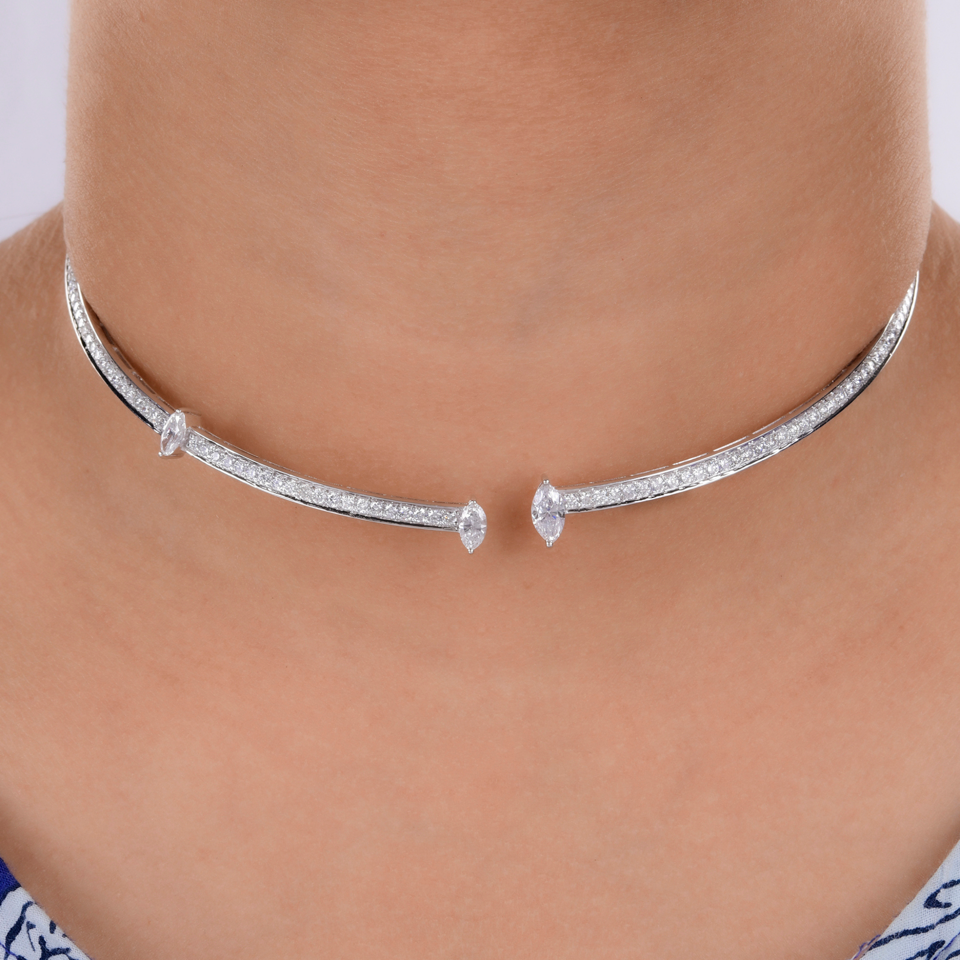 Open Marquise Diamond 3.80 Carat Minimalist Choker Necklace