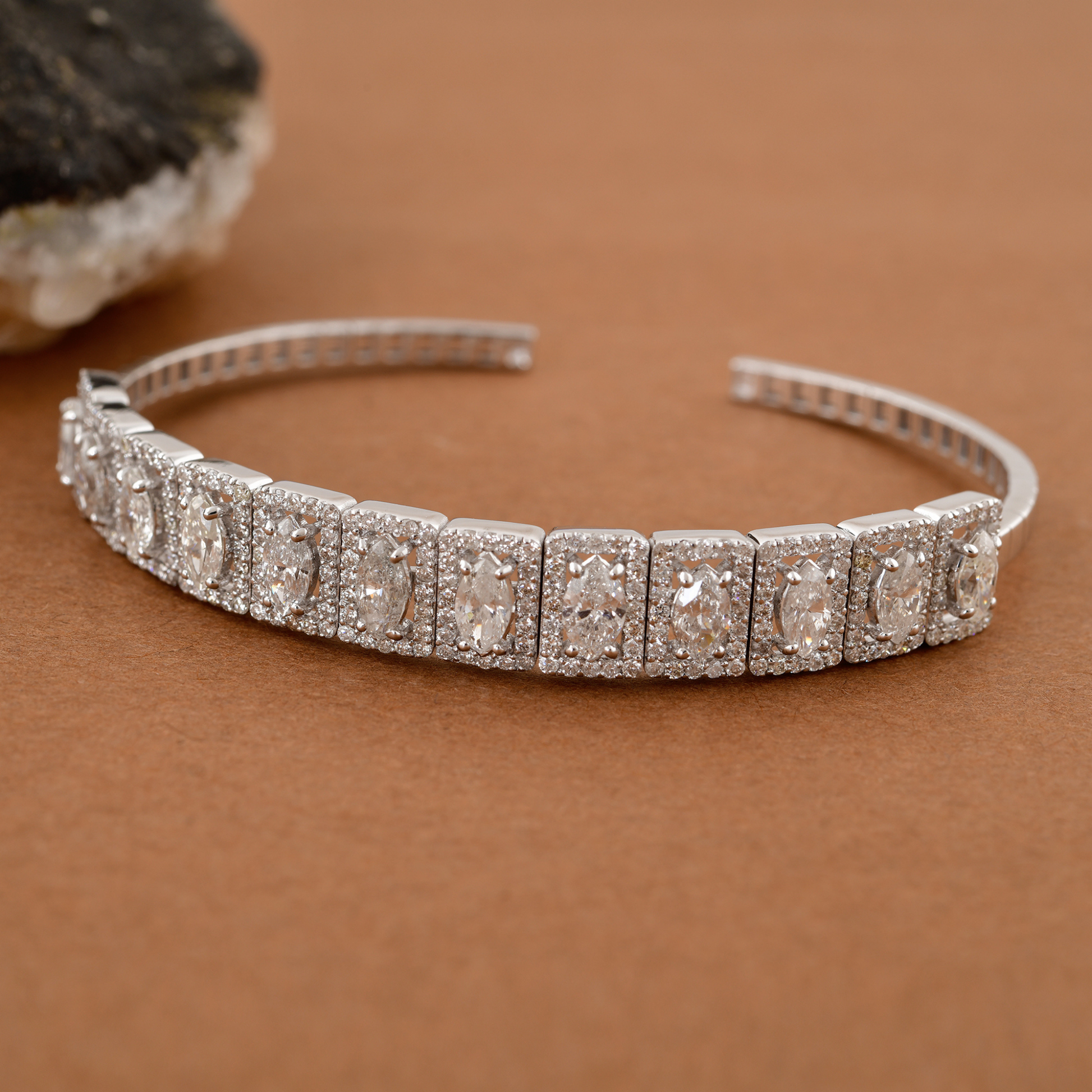 5.06 Carat Radiant Allure Diamond Cuff Solid Gold Bracelet