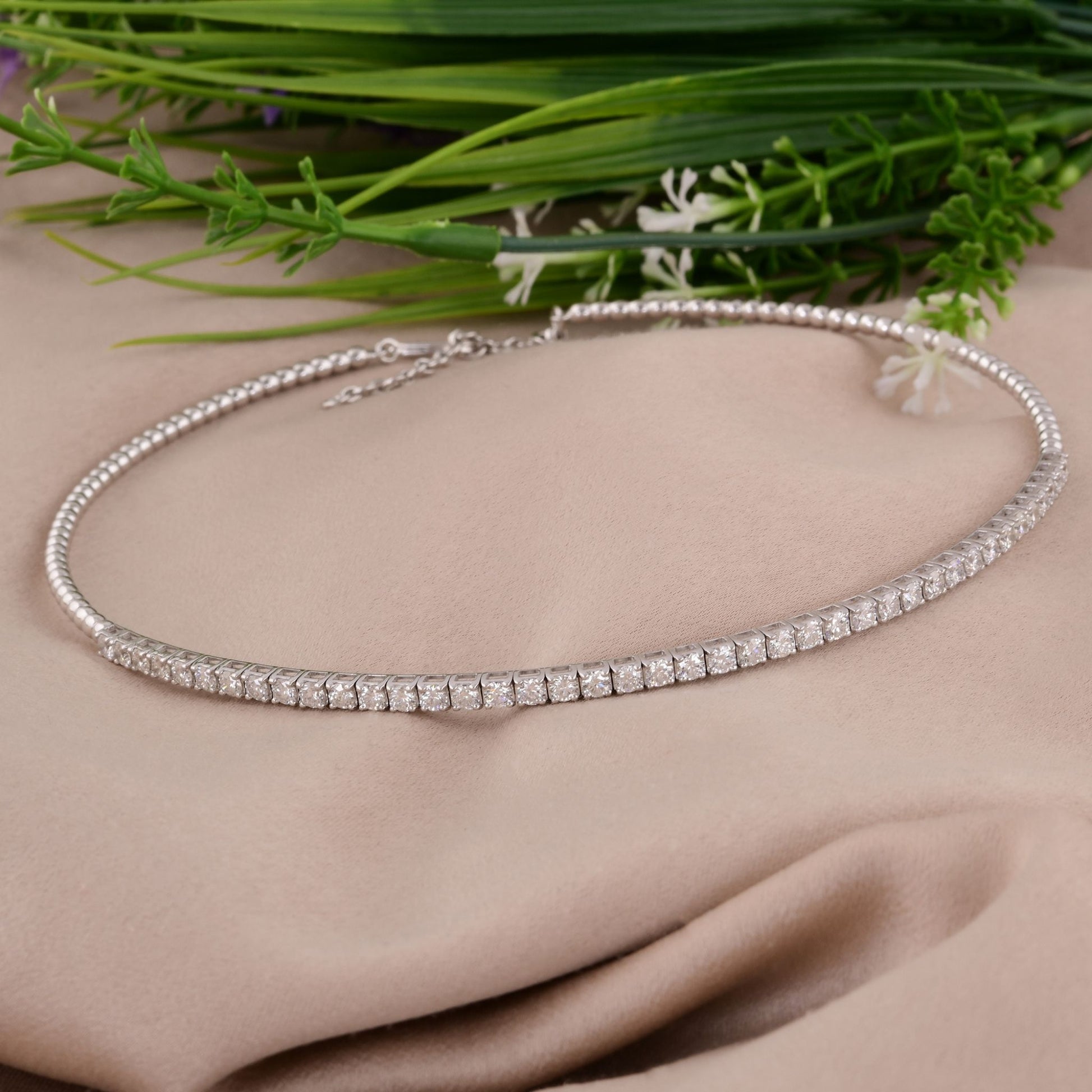 Natural SI/HI Round Diamond Choker Gold Wedding Tennis Necklace