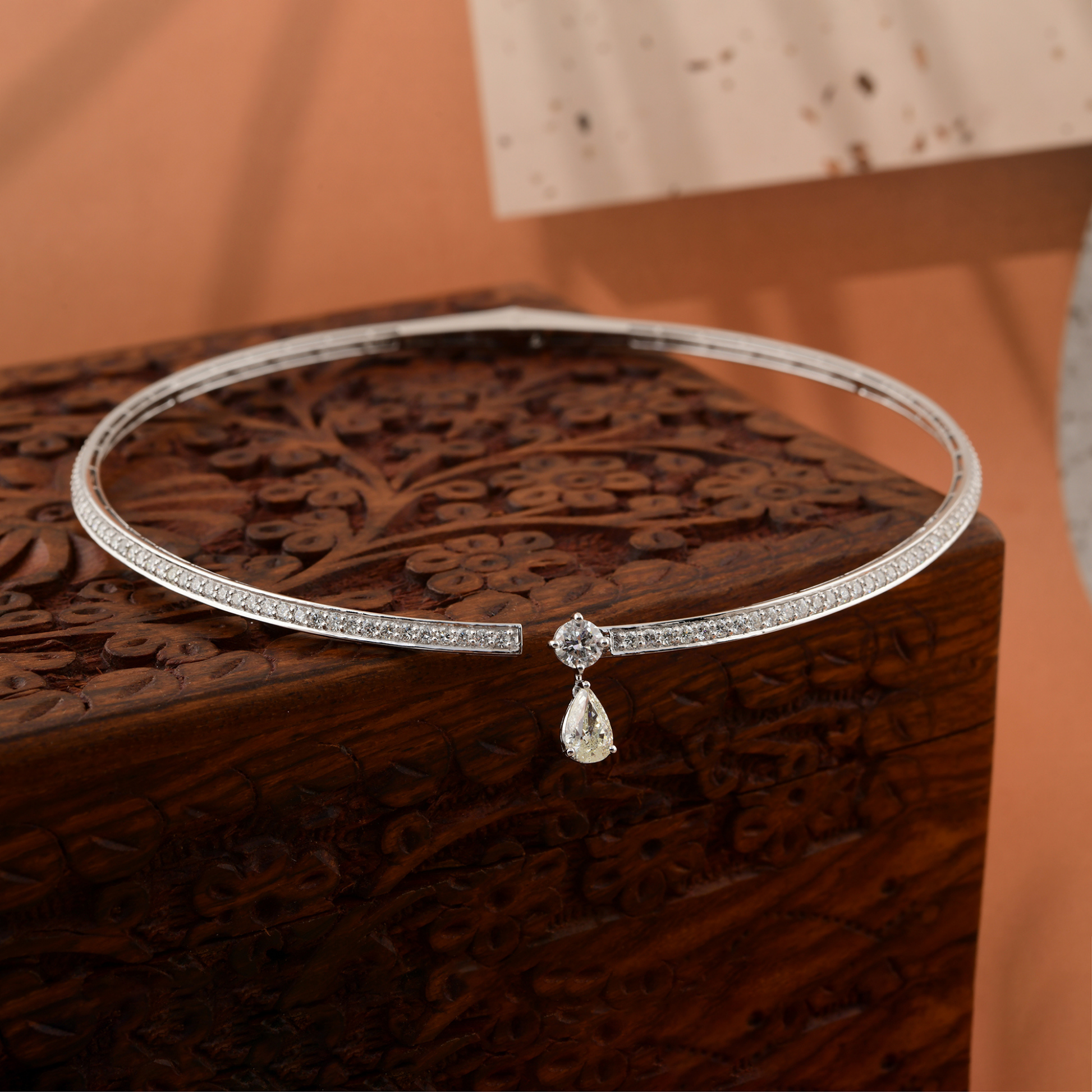 Round Pear 4.41 Carat Natural Diamond Open Choker Teardrop Necklace