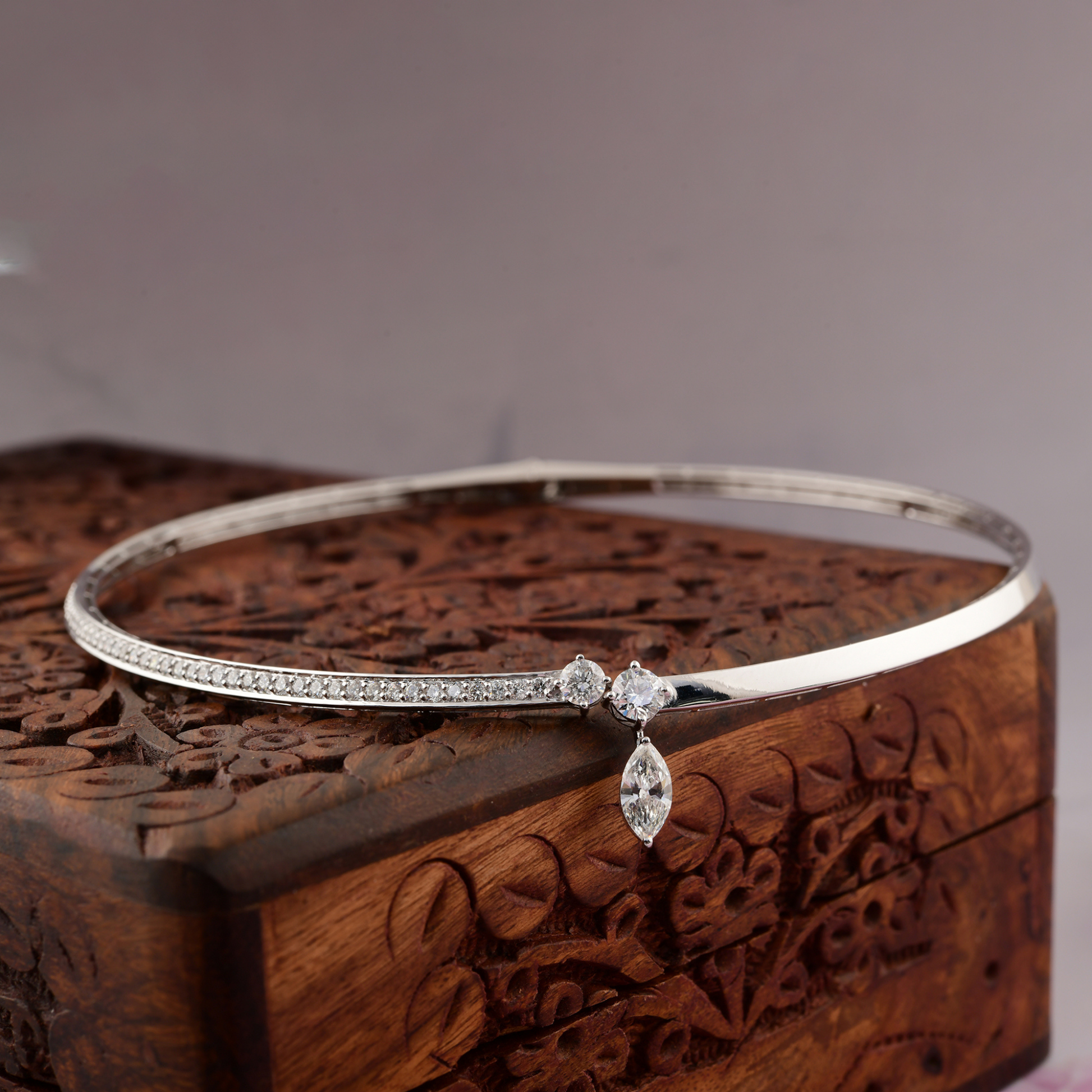 Natural SI/HI Marquise Round Diamond Open Cuff Gold Choker Necklace