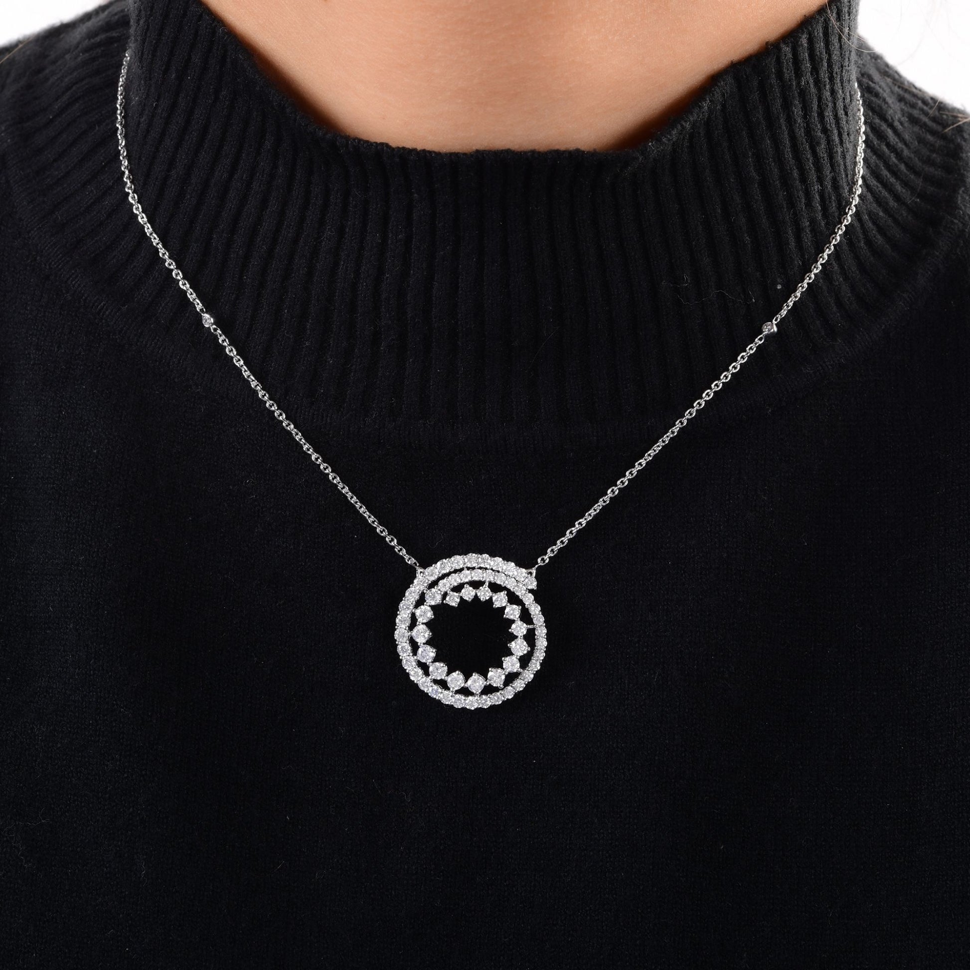 Dainty Minimal 2.23 Ct SI/H Diamond Round Pendant With Gold Chain