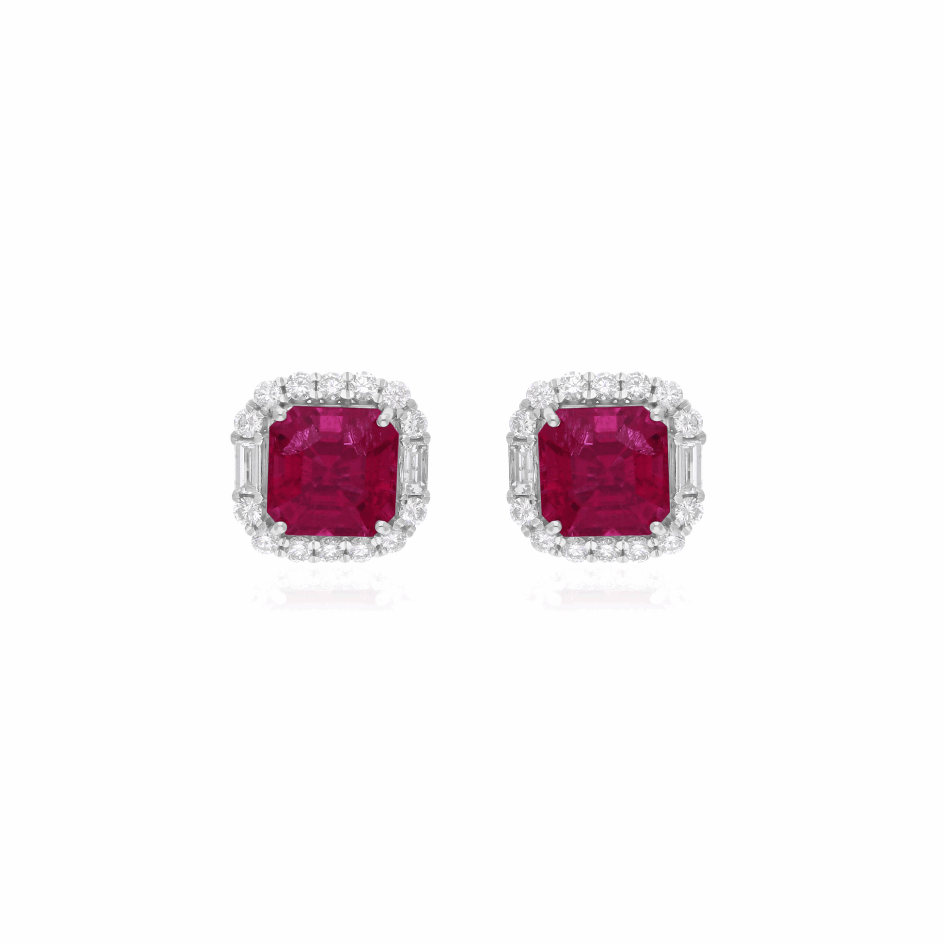 7.58 Tcw Natural H/SI Diamond Pink Tourmaline Stud Earrings 18K Solid Gold