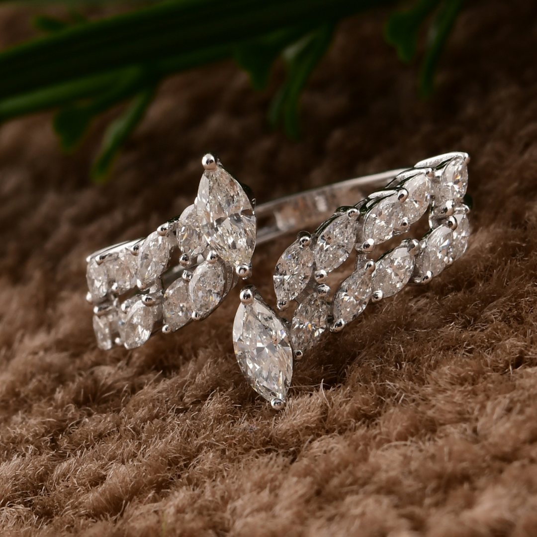 Natural 1.32 Carat H/SI Double Band Marquise Cut Diamond Wedding Band Ring