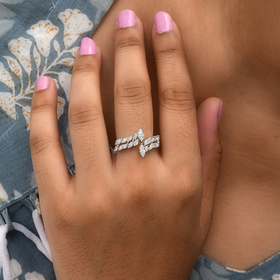 Natural 1.32 Carat H/SI Double Band Marquise Cut Diamond Wedding Band Ring