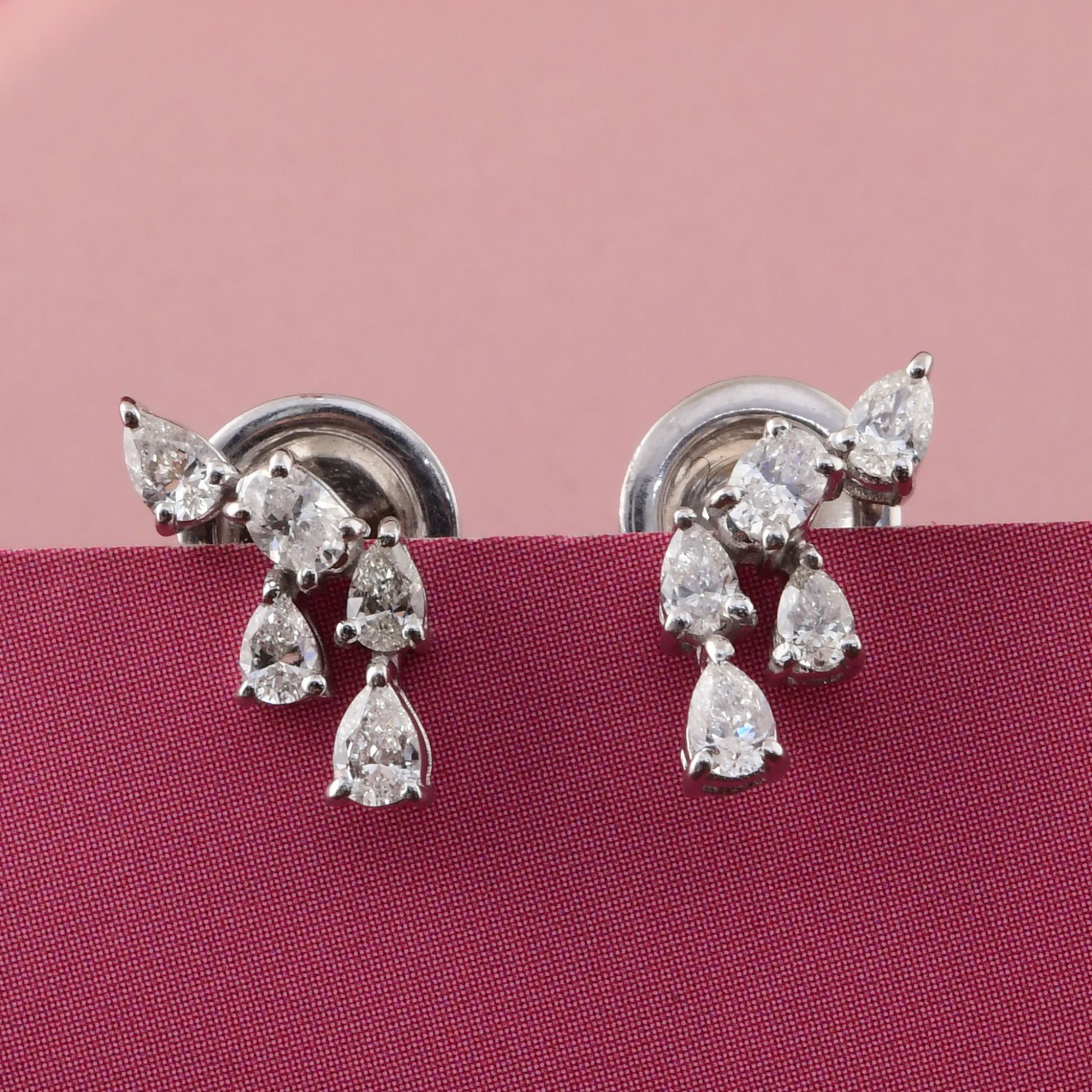 Elegant SI Clarity HI Color Pear and Round Cut Natural Diamond Stud Earrings