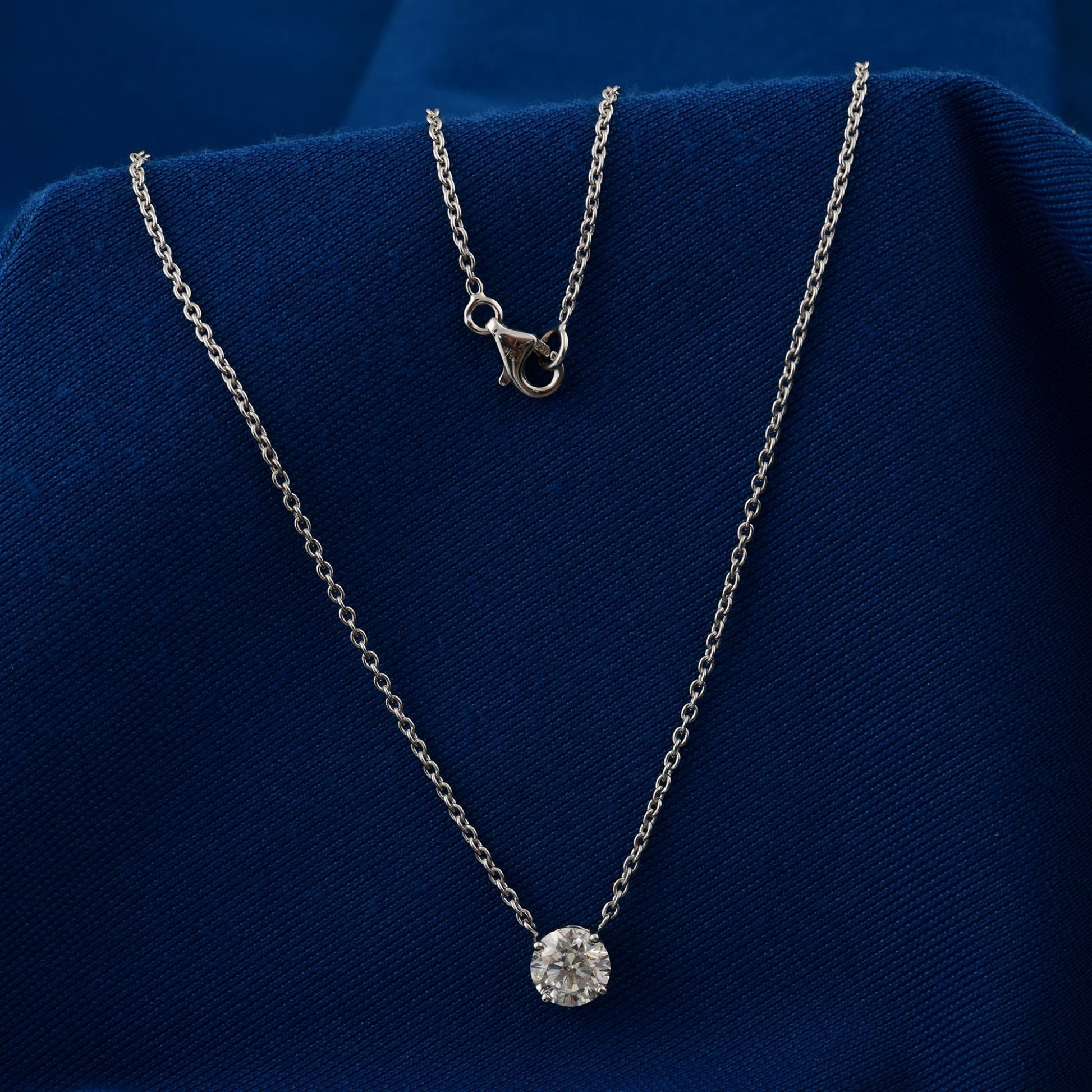 Delicate 1.22 Carat Fine Gold Round Brilliant Cut Solitaire Diamond Chain Necklace