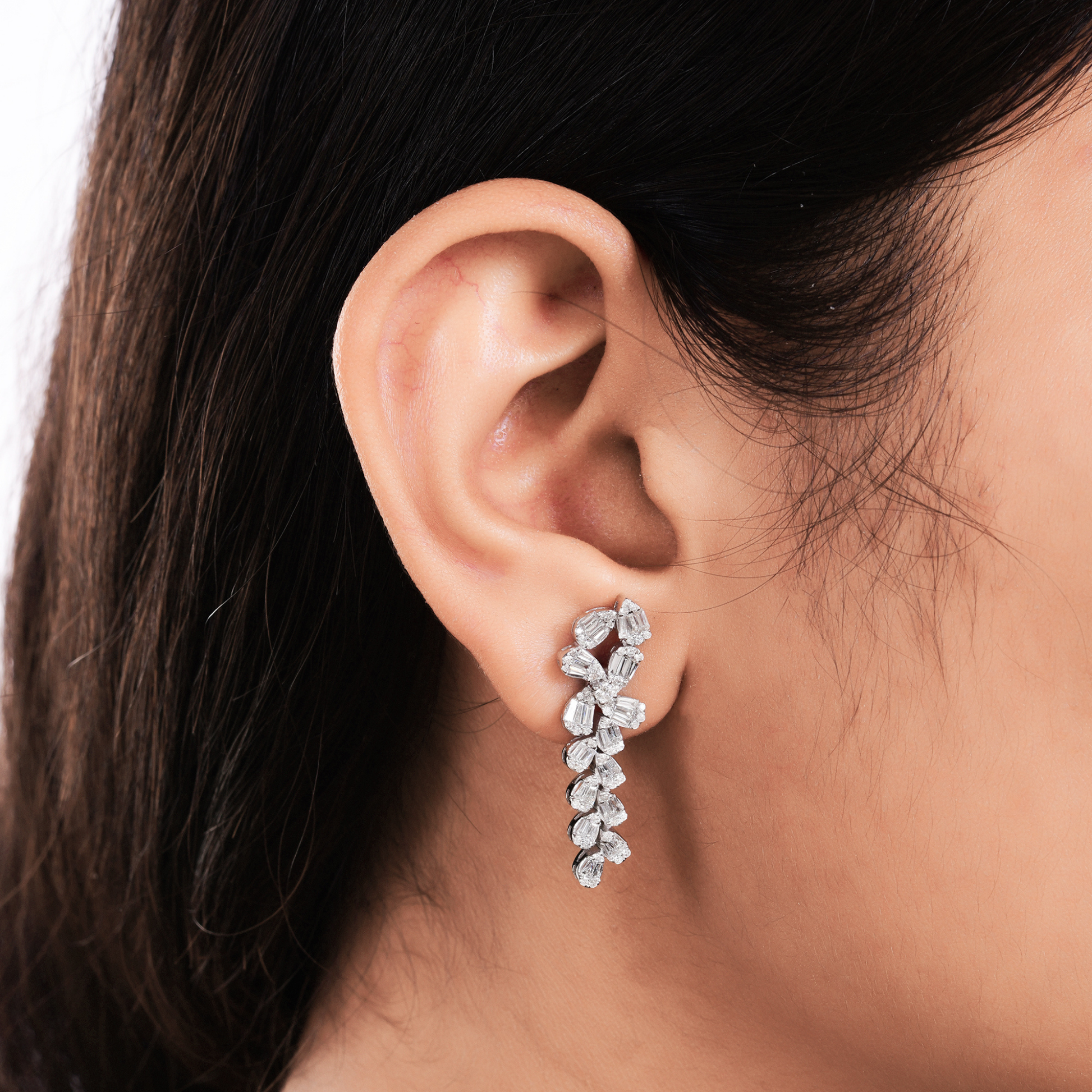 Natural SI Clarity HI Color Baguette Diamond Dangle Drop Earrings