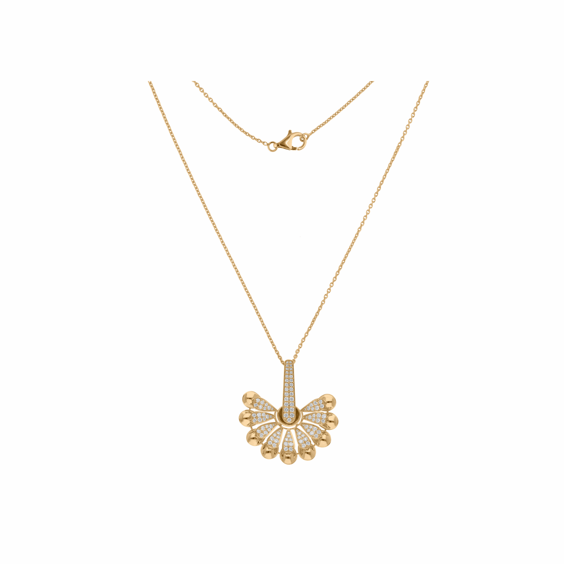 1.07 Ct Natural SI/H Round Pave Set Diamond Unique Pendant Necklace 18K Gold