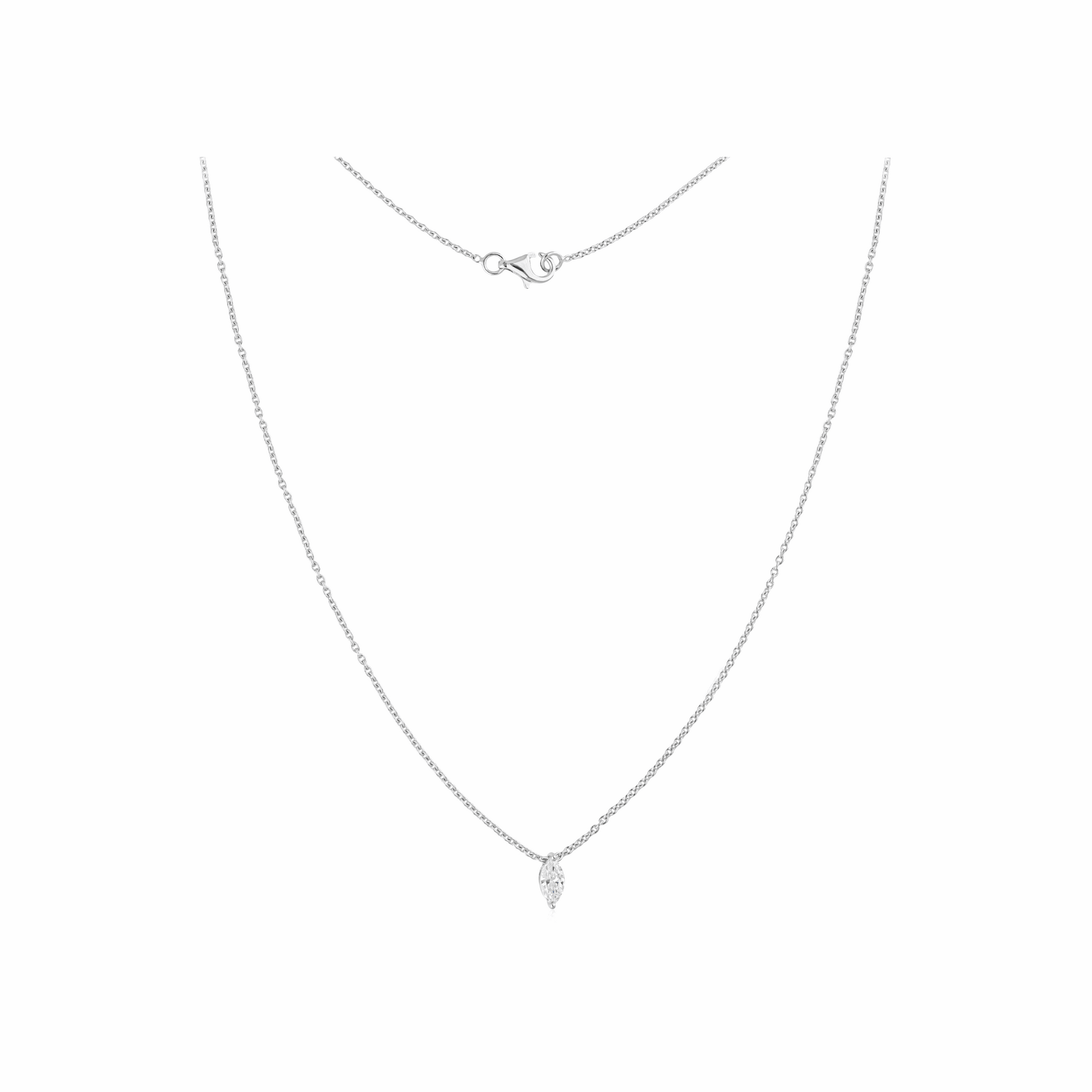 Minimalist 18K Gold Marquise Cut Diamond Pendant Necklace 0.40 Ct.