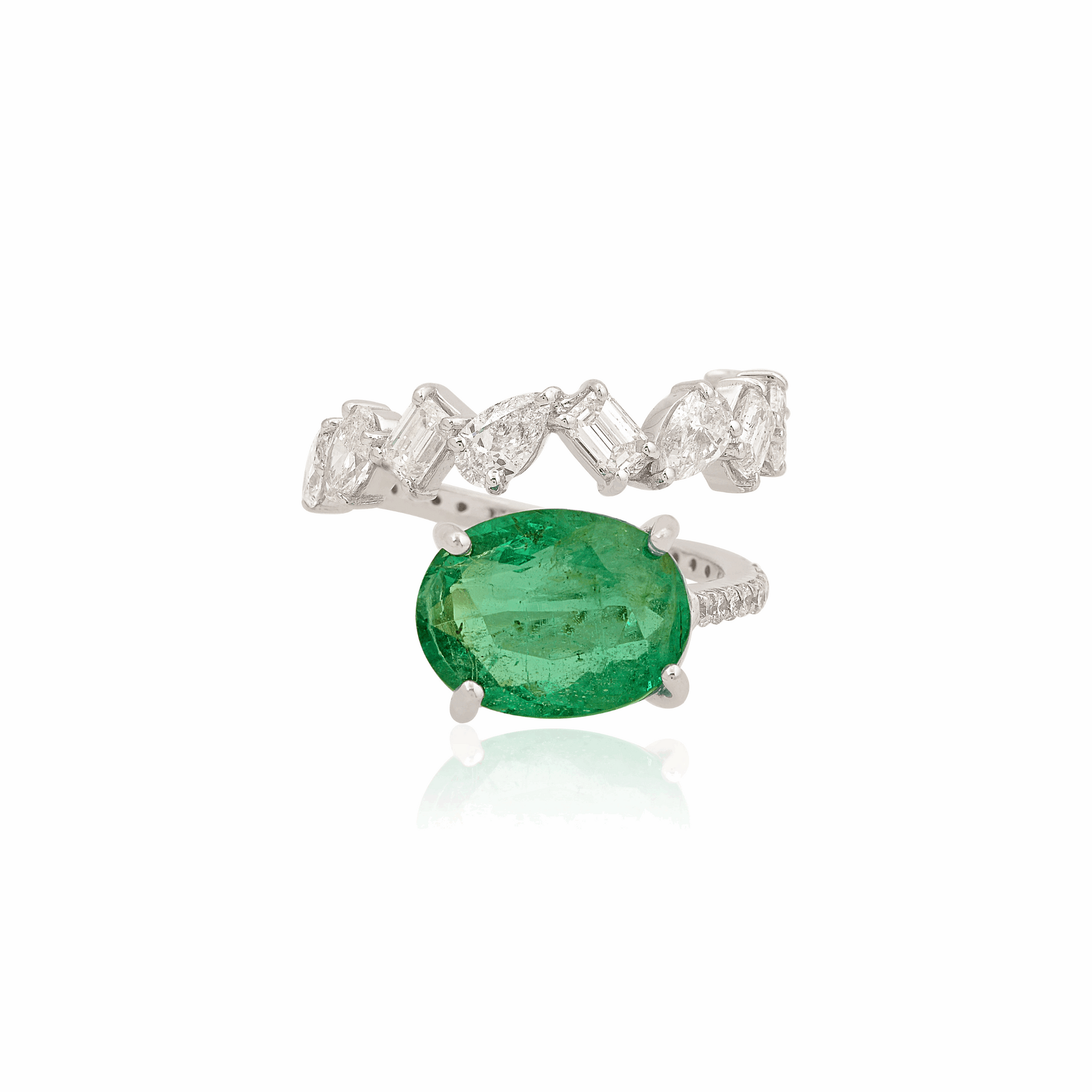 5.05 Tcw Oval Zambian Emerald H/SI Diamond Wrap Cuff Ring 18K Gold