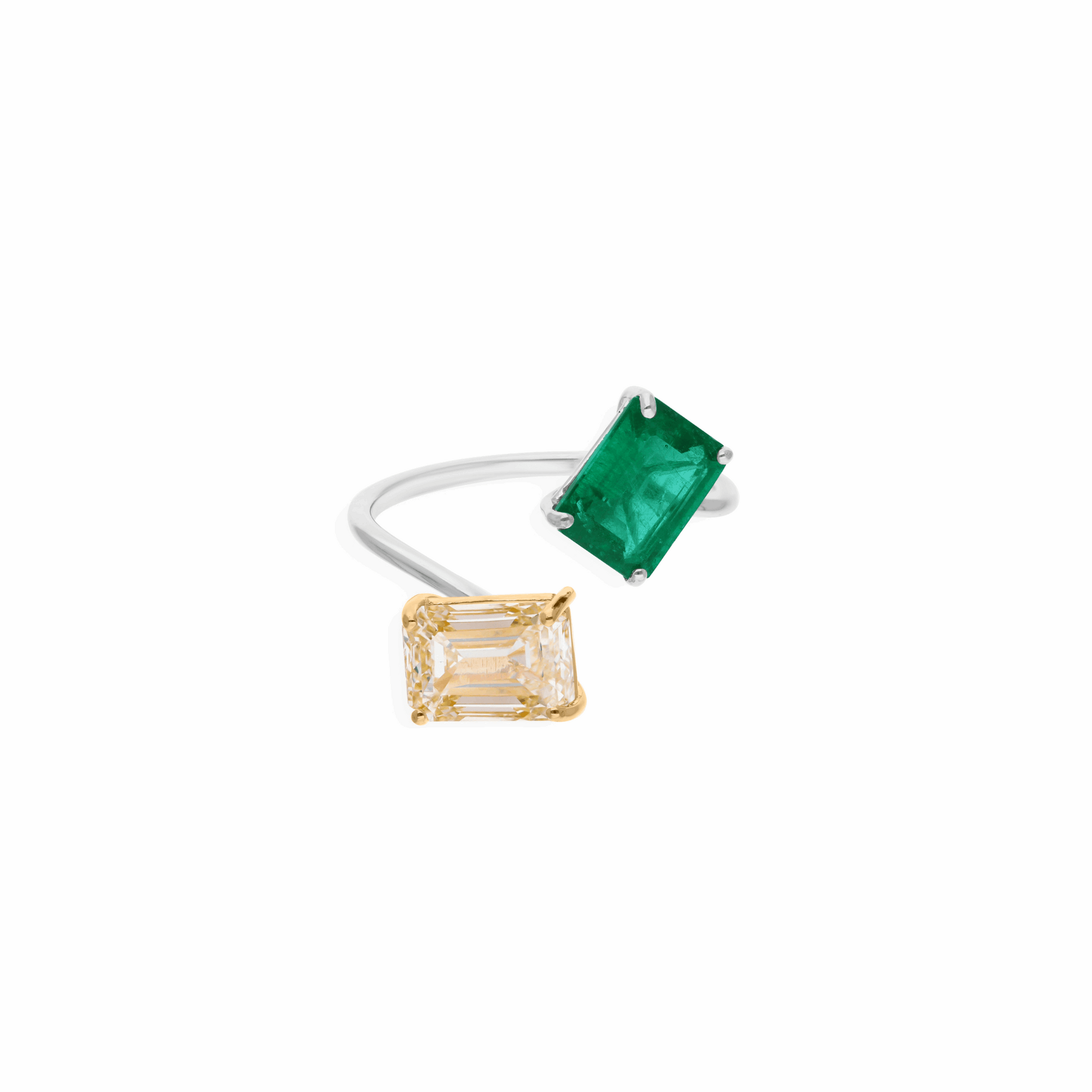 3.80 TCW Octagon Zambian Emerald & SI/H Diamond Open Ring Solid 18K Gold