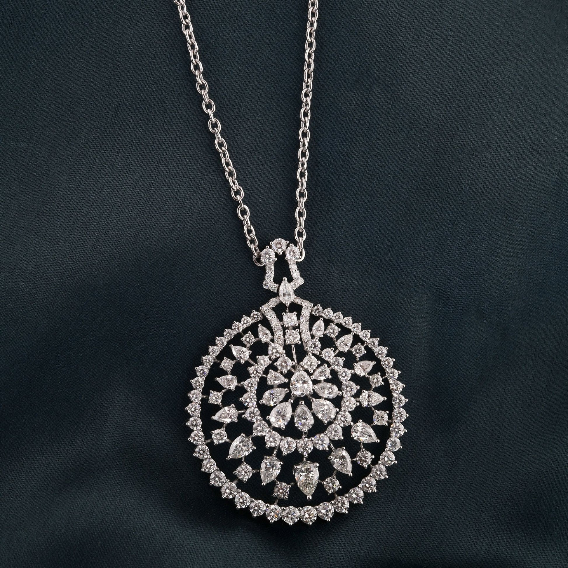 7.68 Carat SI/H Mixed Cut Diamond Pendant in Solid Gold Chain Necklace