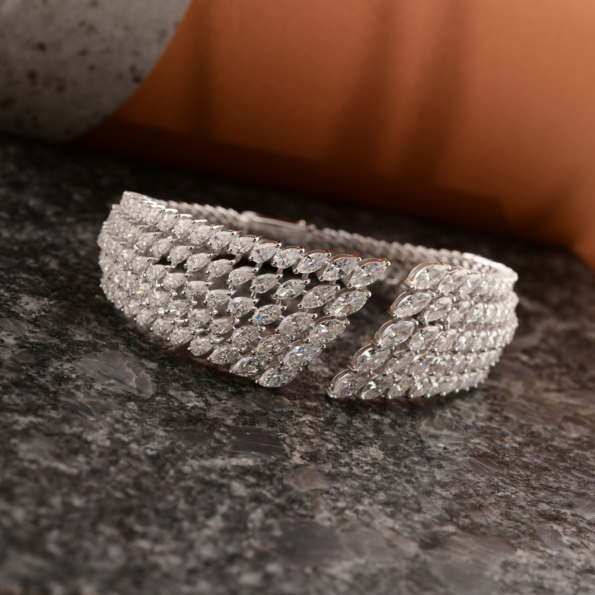 15.13 Ct. Marquise Cut Diamond Elegance Bangle Bracelet in Fine Gold