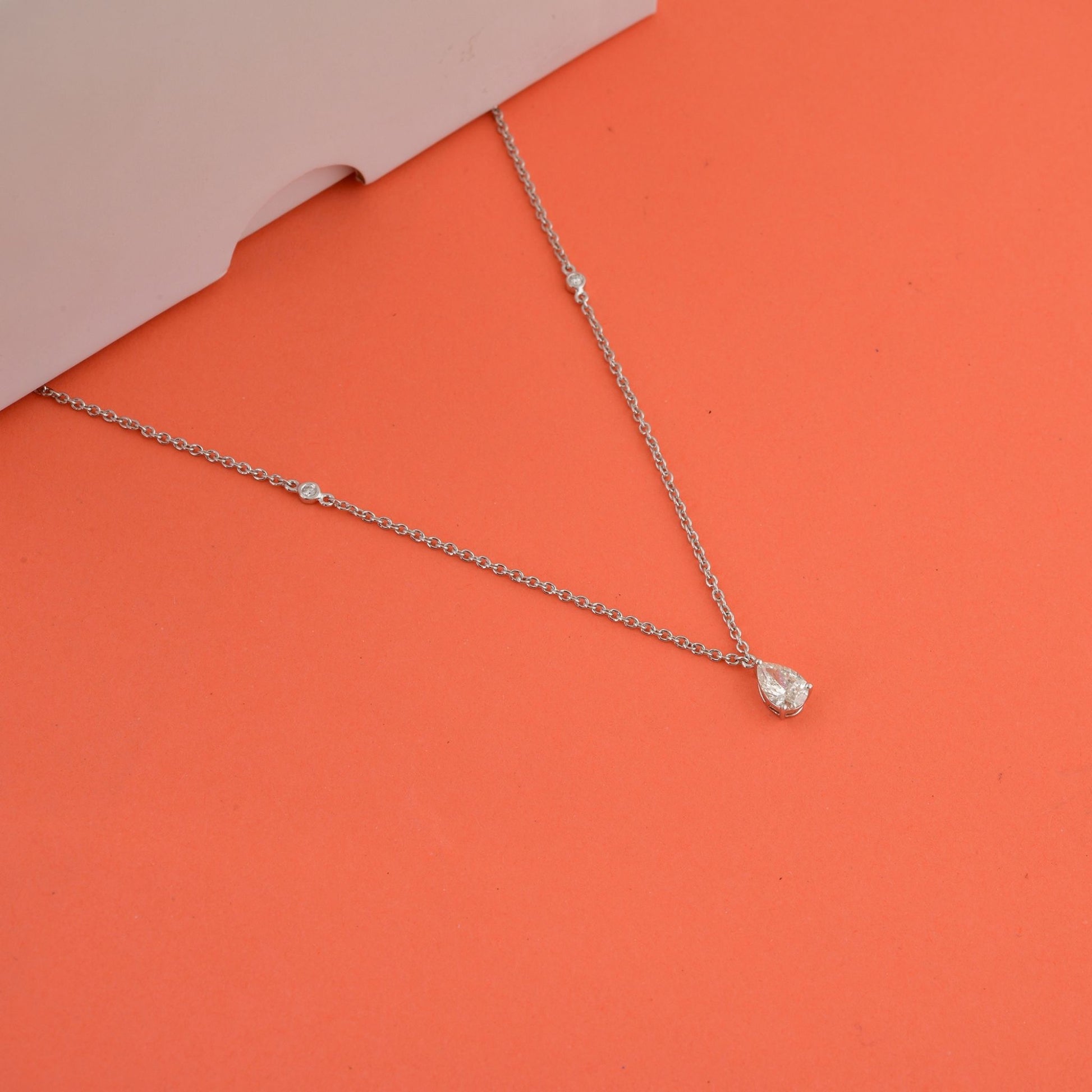 Solitaire Natural Pear Cut Diamond Pendant Necklace in Solid Gold Chain