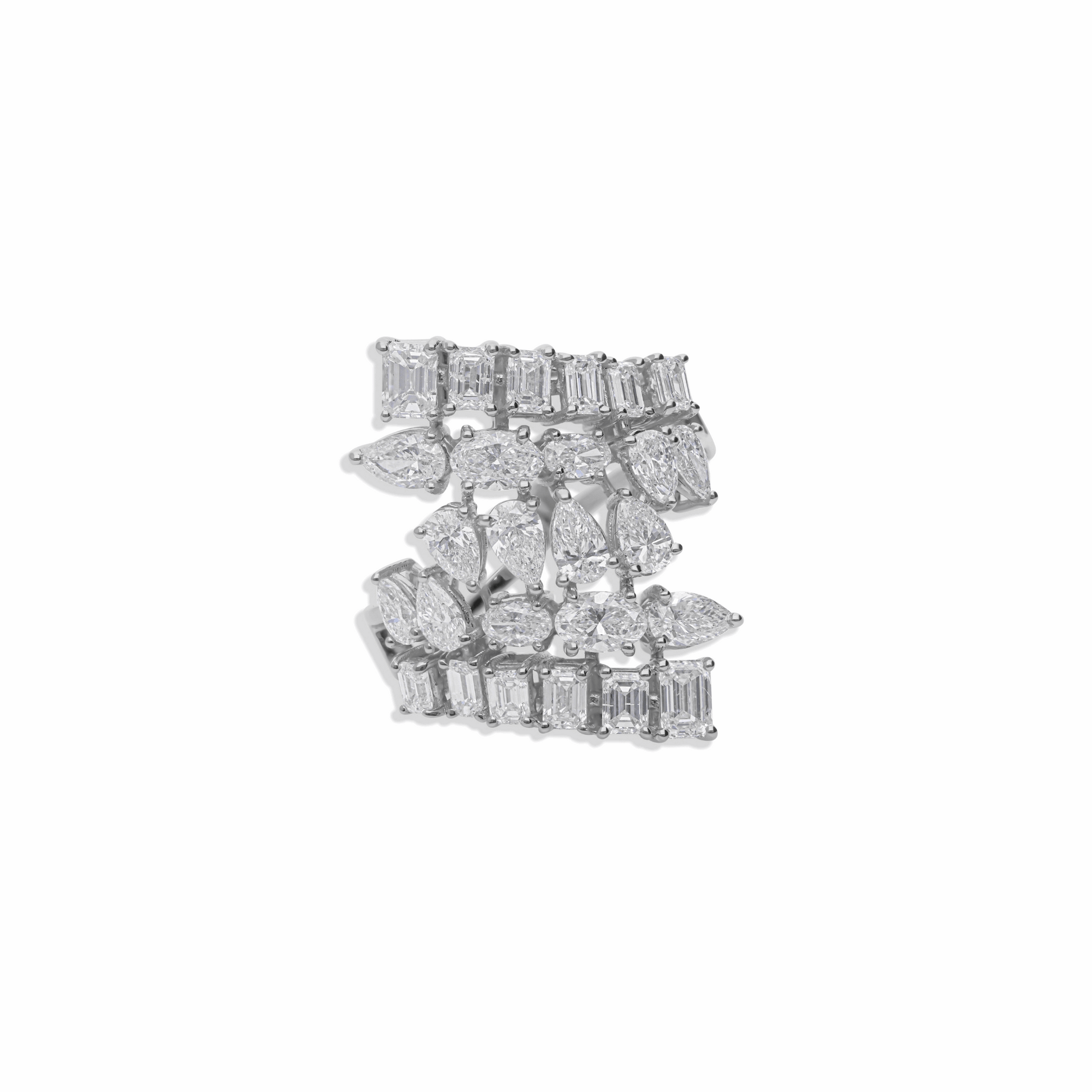 3.14 Ct SI/H Multi Shape Natural Diamond Bypass Cluster Ring Gift 18k Gold
