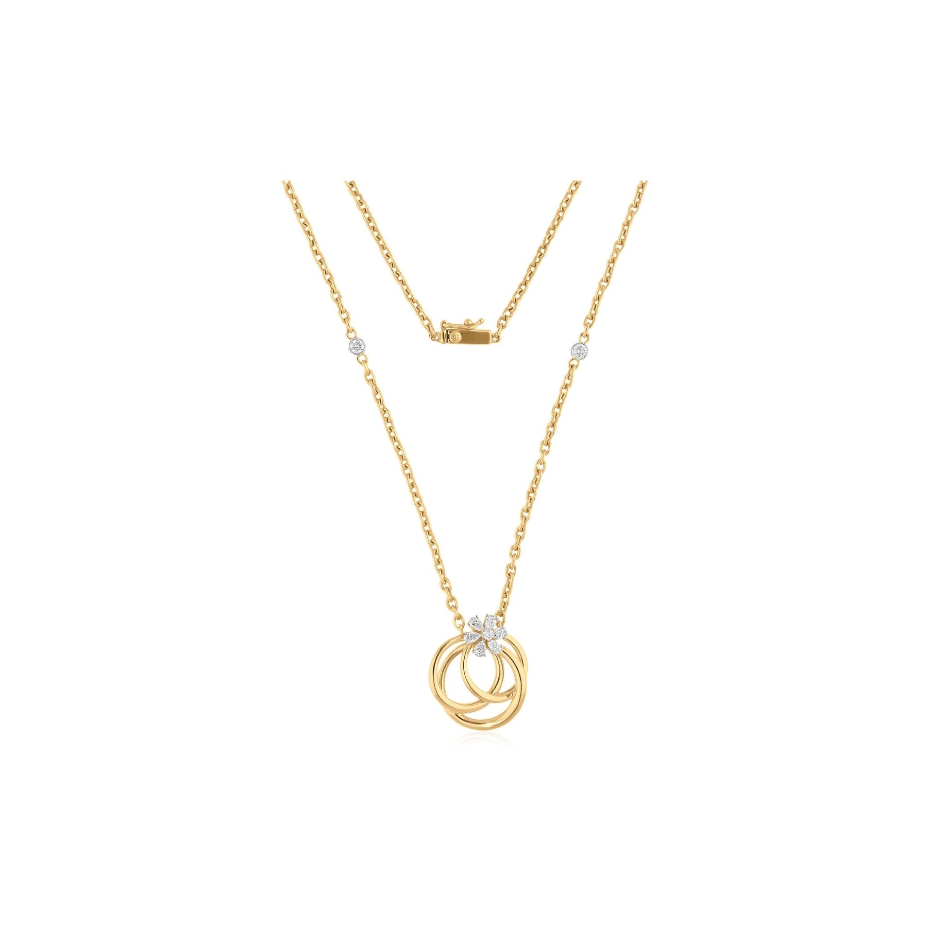Floral Diamond Interlocking Circle Pendant Necklace in 18k Fine Gold