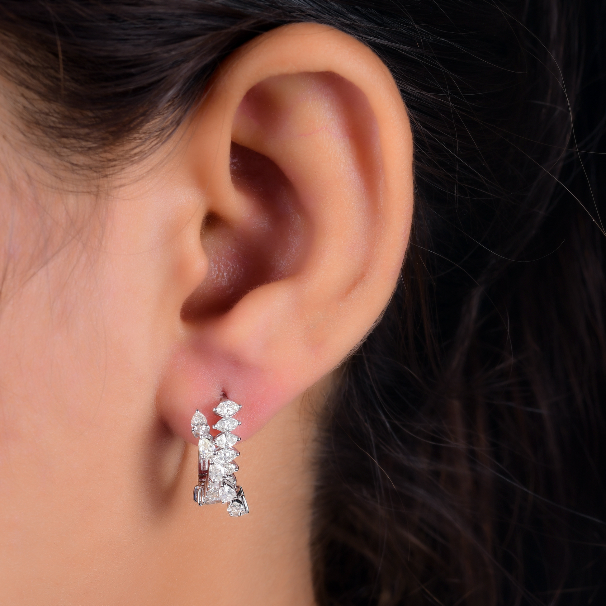 Fine Gold Minimalist 2.10Ct. Natural Diamond Double Strand Small Huggies Hoop Earrings