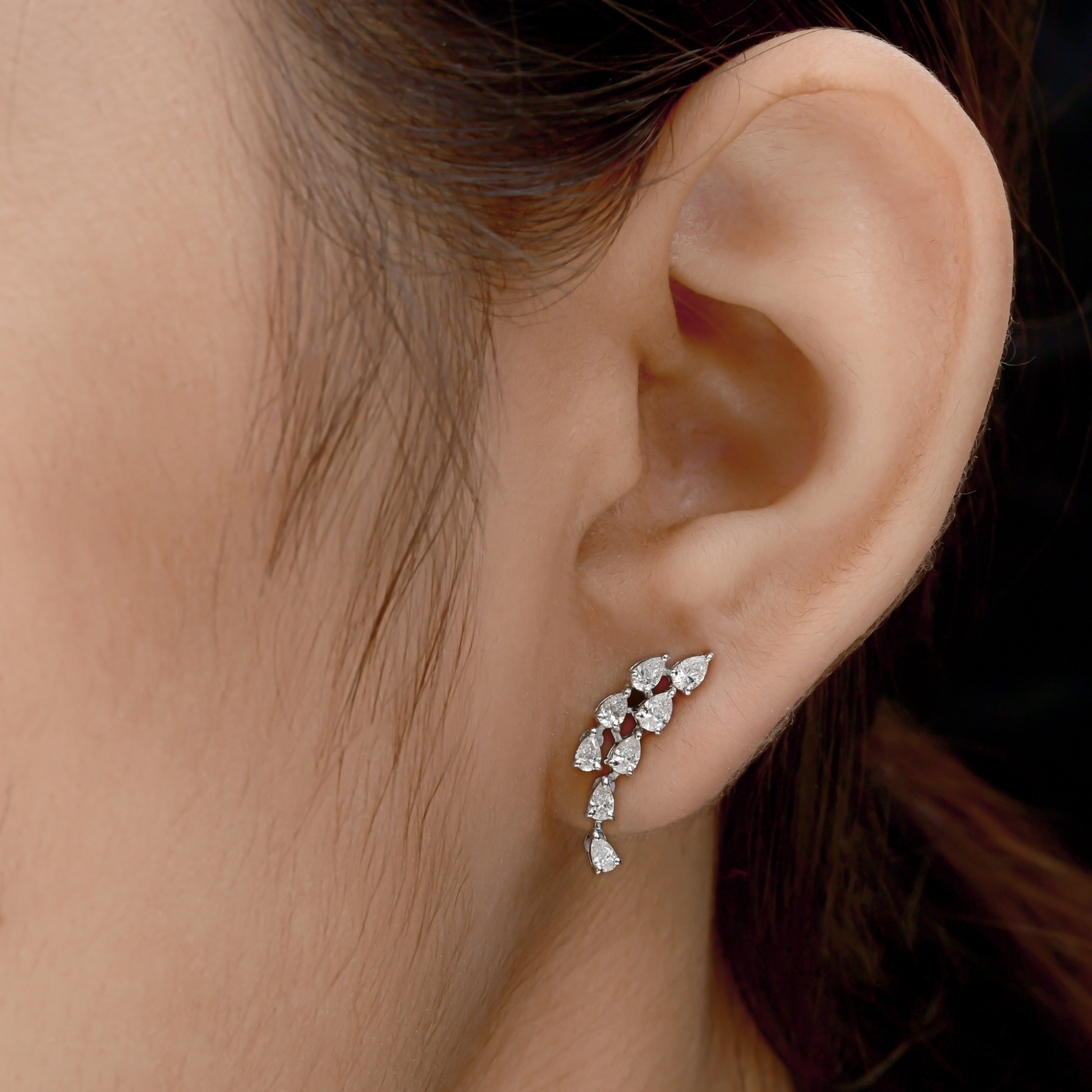 Sparkling Teardrop SI Clarity HI Color Natural Diamond Cluster Earrings