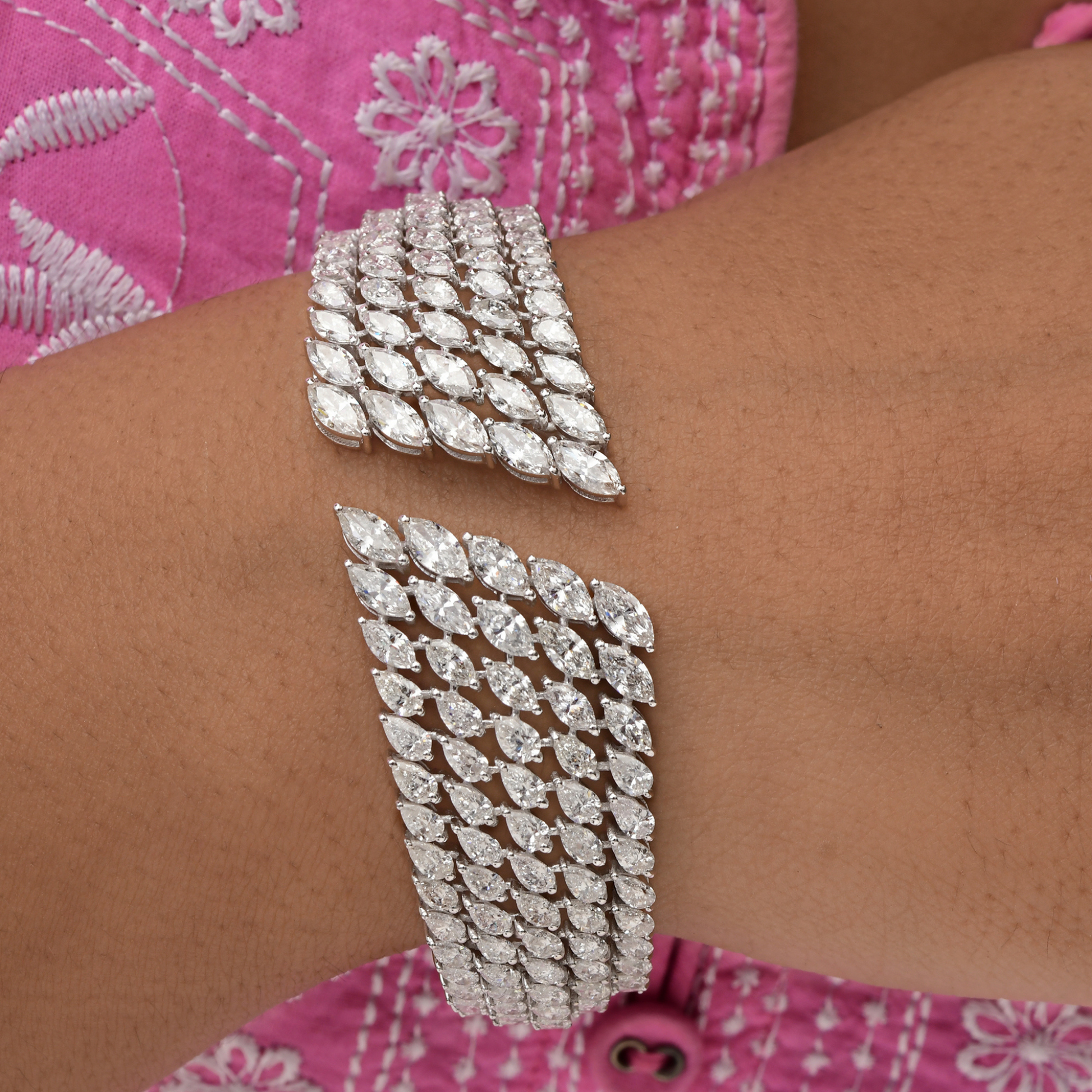 15.13 Ct. Marquise Cut Diamond Elegance Bangle Bracelet in Fine Gold