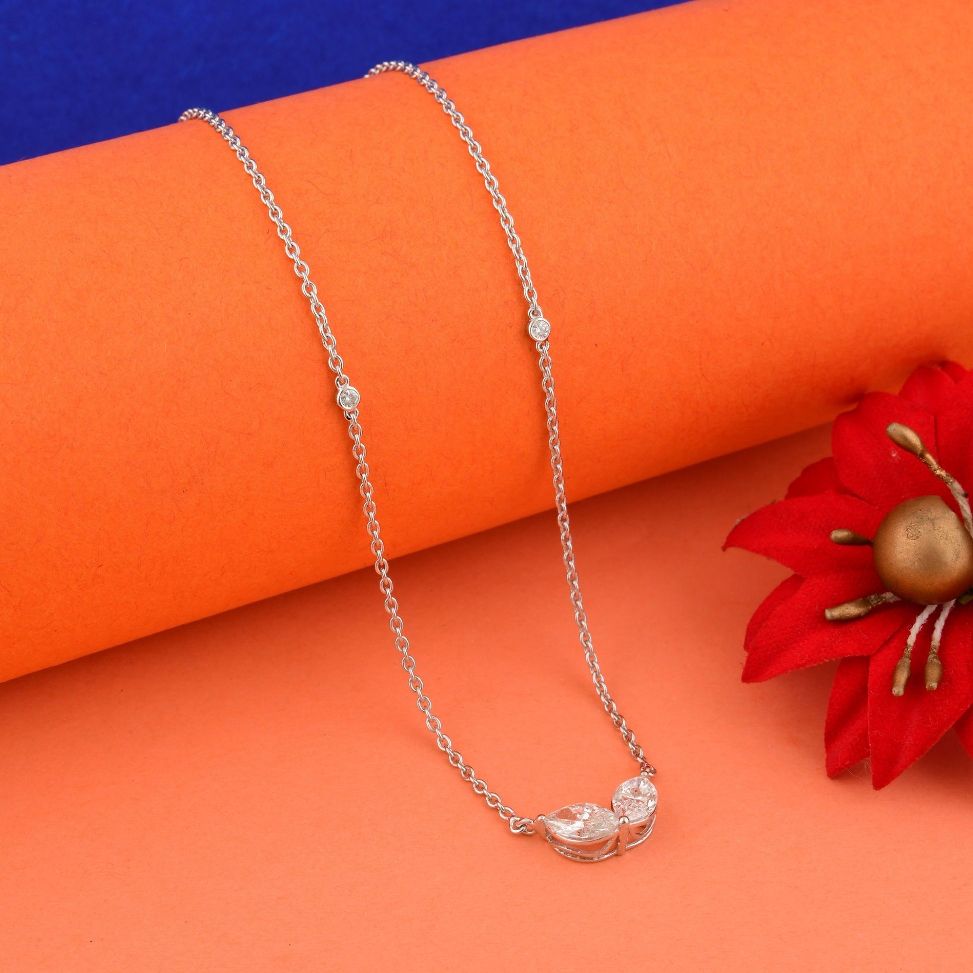 1.25 Carat Natural SI/HI Marquise Diamond Gold Pendant Necklace