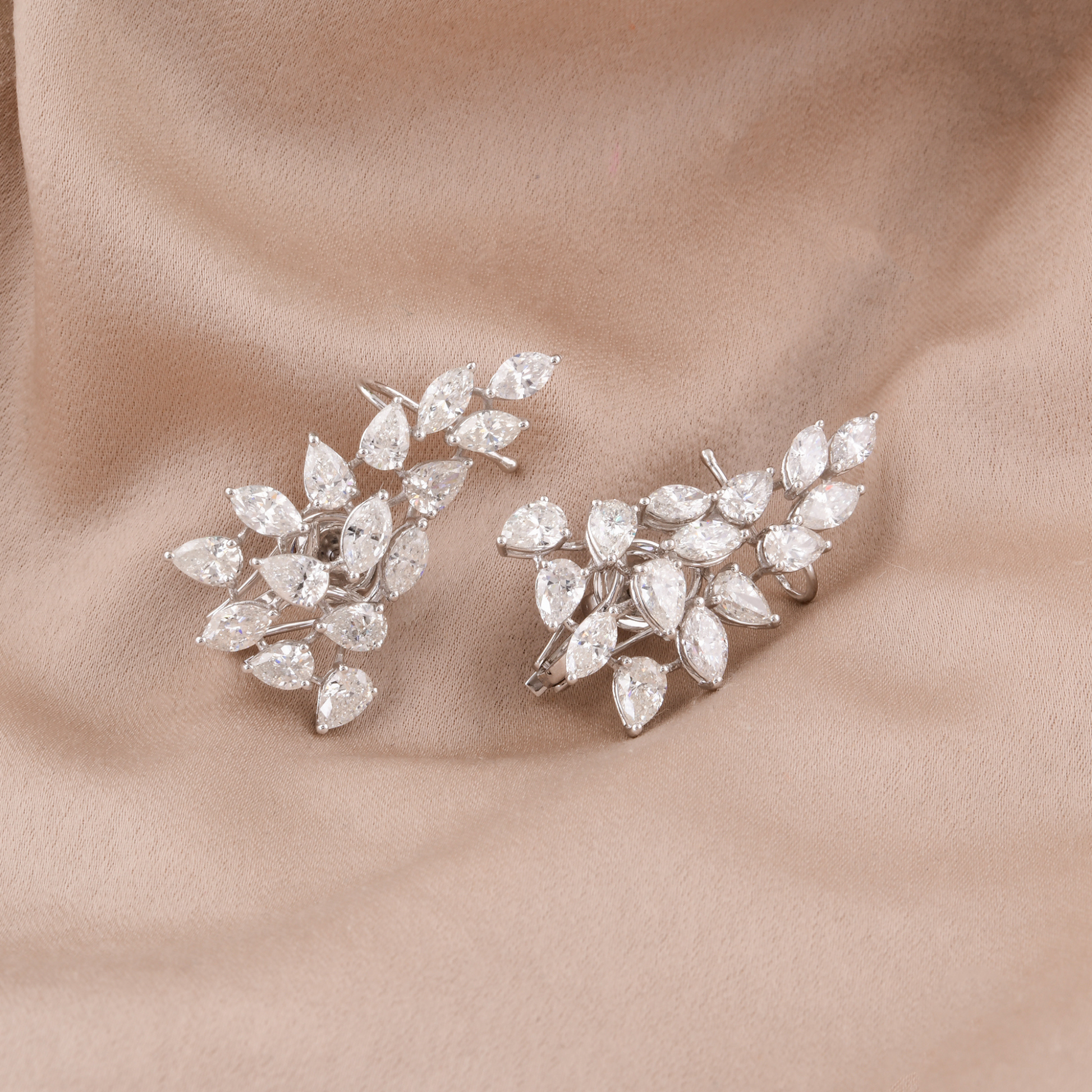 Statement 6.37Ct Fine Gold Pear & Marquise Cut Diamond Ear Climber Fine Jewelry