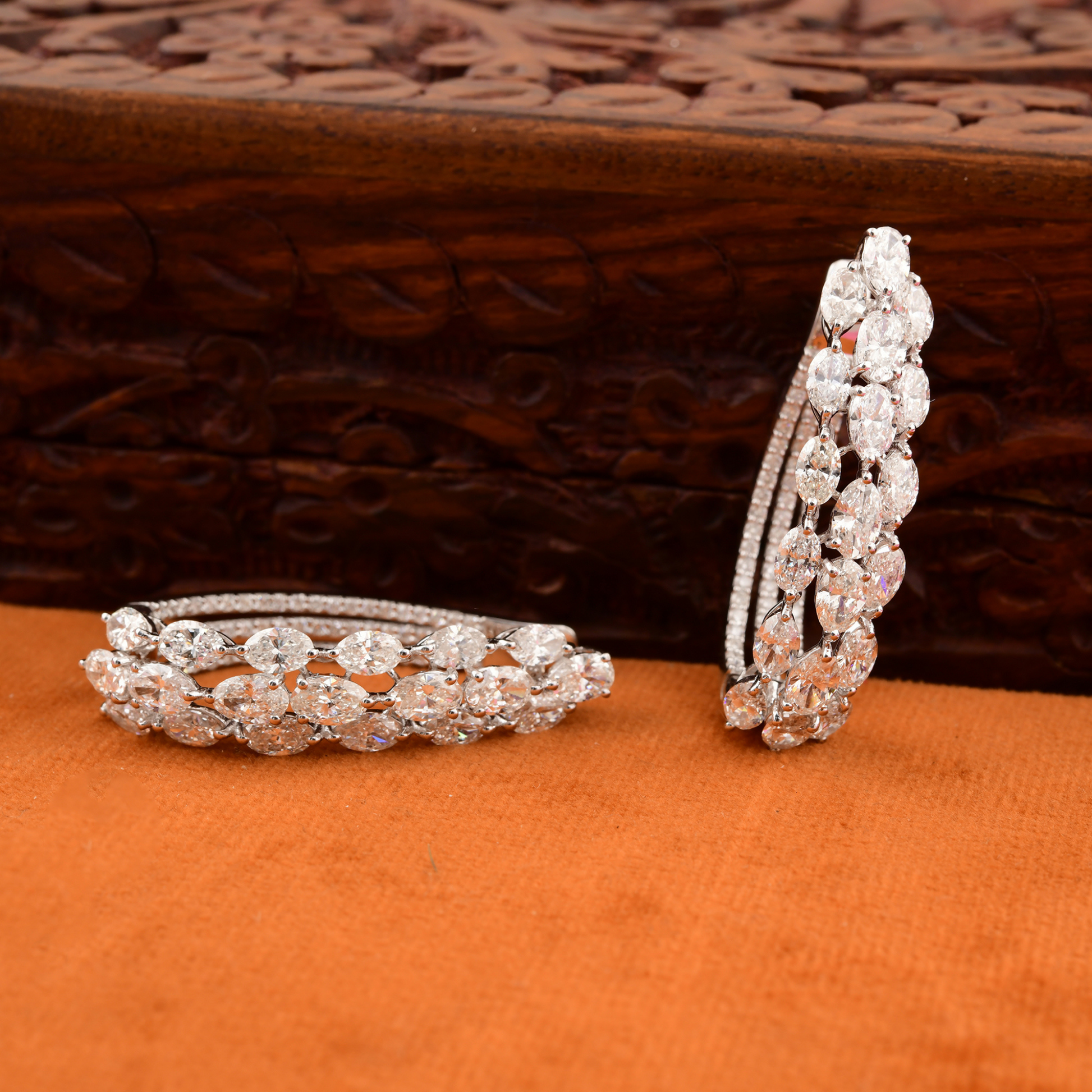 9.10 Carat Natural Diamond Handmade Gold Hoop Earrings