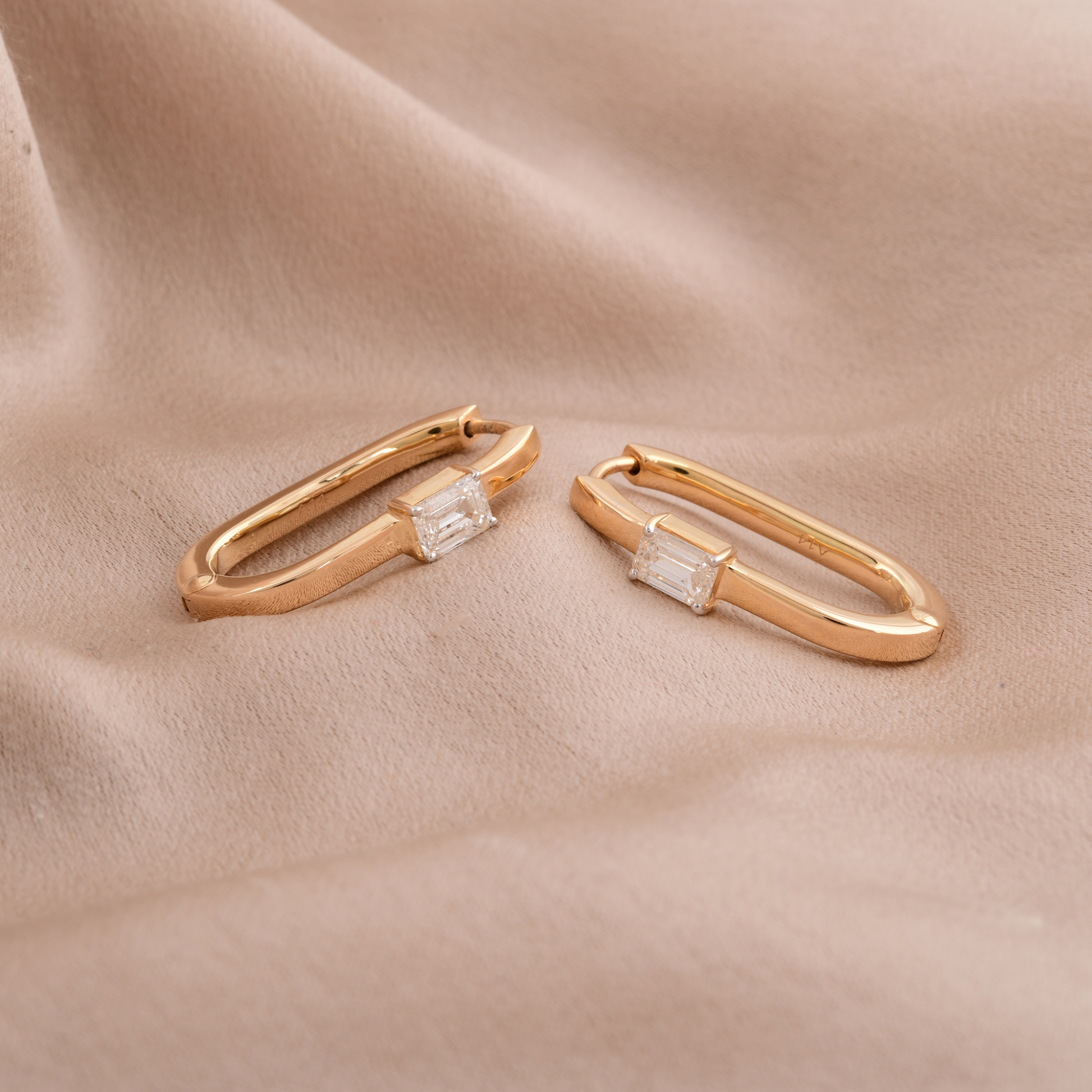 Solid Gold 0.81 Ct Natural SI/H Octagon Cut Solitaire Diamond Hoop Earrings