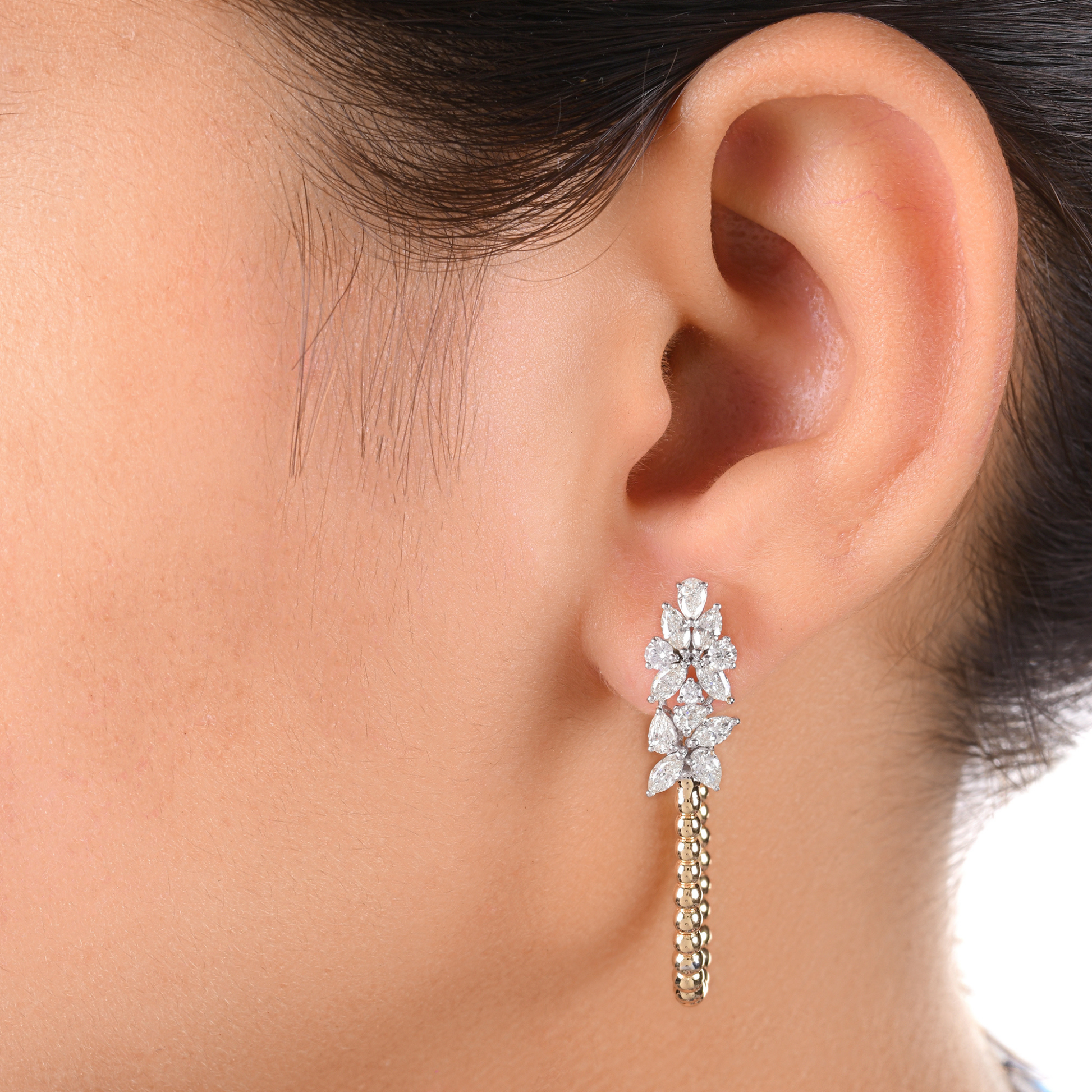 Fine Gold 1.80 Ct Natural SI/H Diamond Hoop Beaded Earrings Jewelry