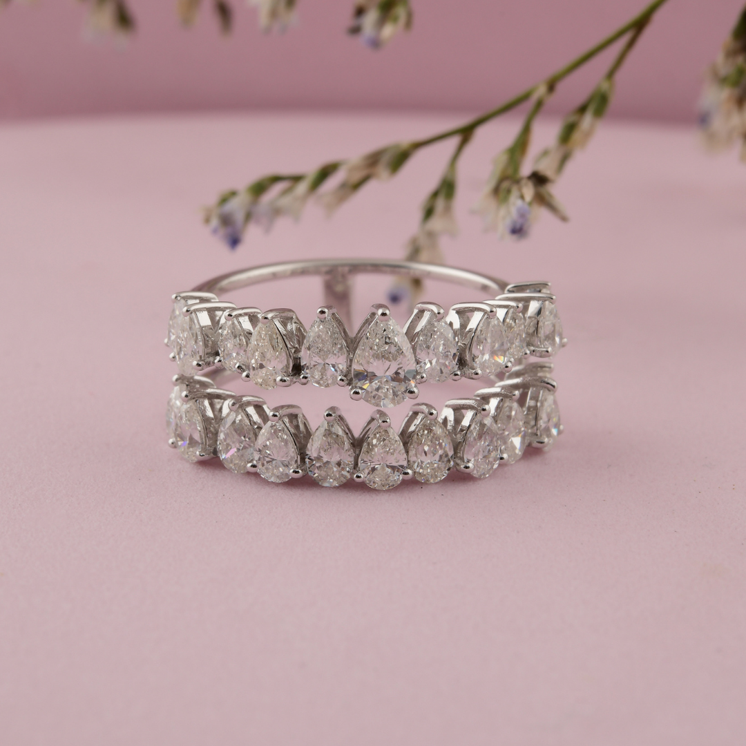 2.31 Ct. Pear Cut Gold Diamond Double Band Wedding Ring