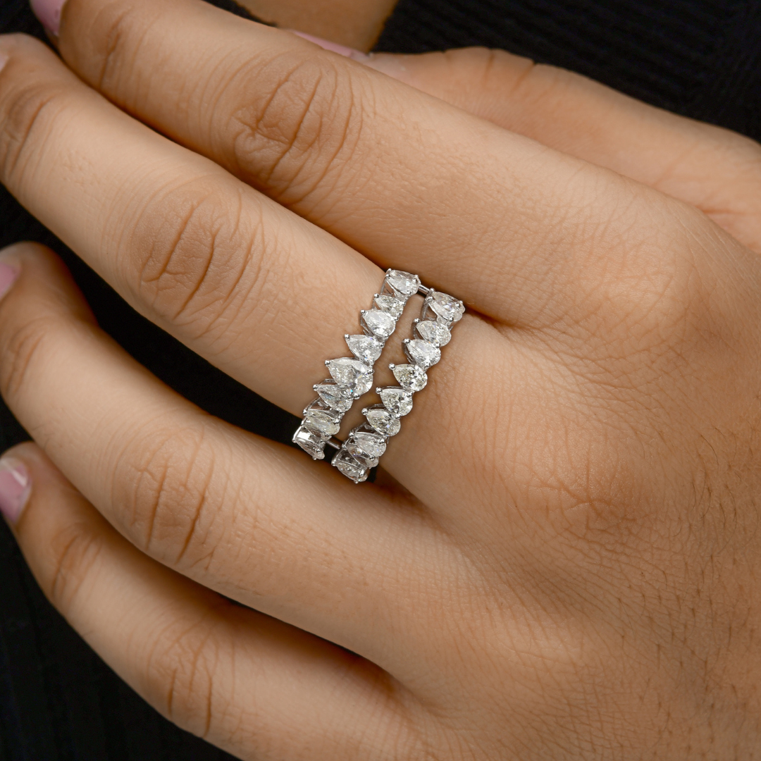 2.31 Ct. Pear Cut Gold Diamond Double Band Wedding Ring