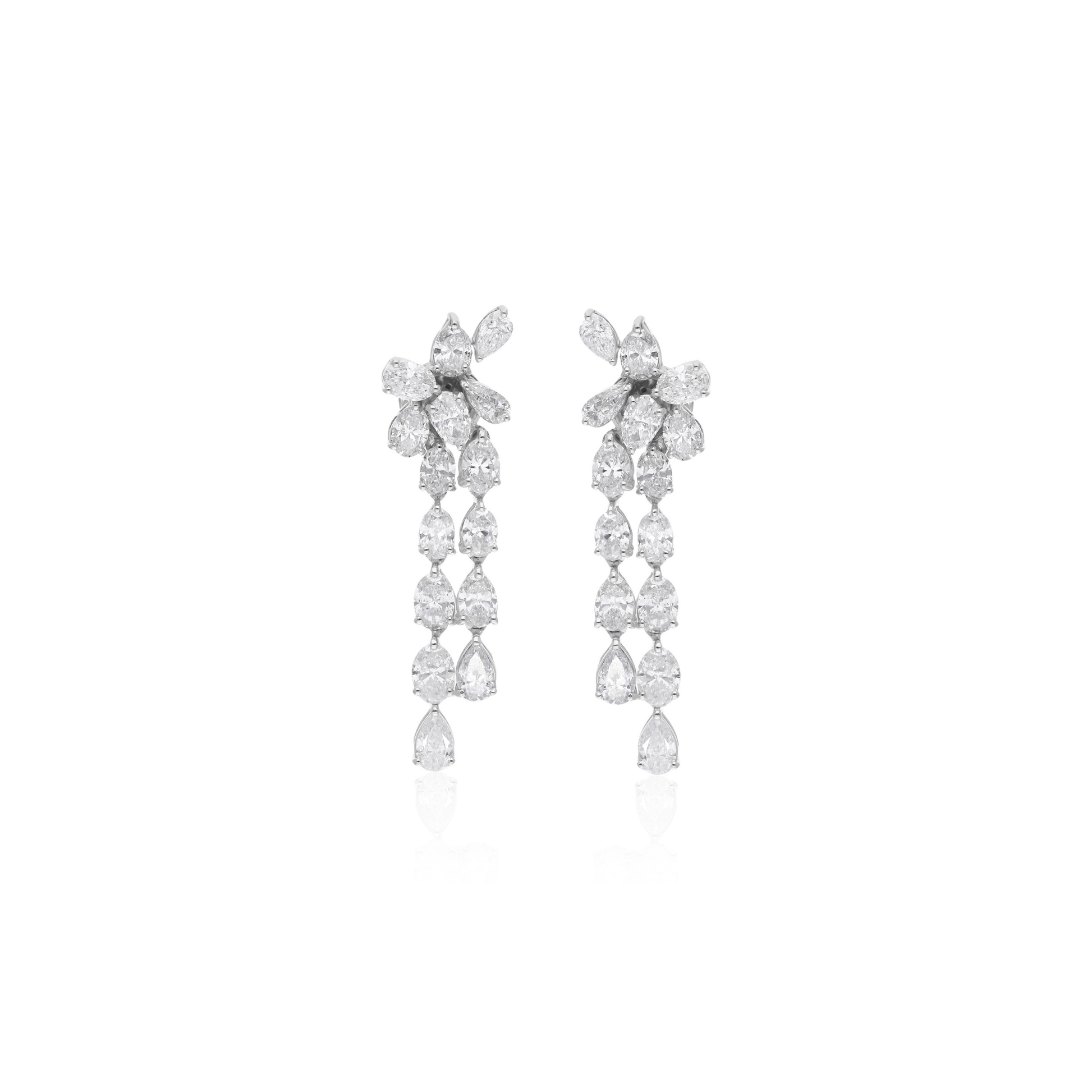 Multi Cut 5.60Ct. Natural Diamond Waterfall Dangle Drop Earrings in Fine Gold