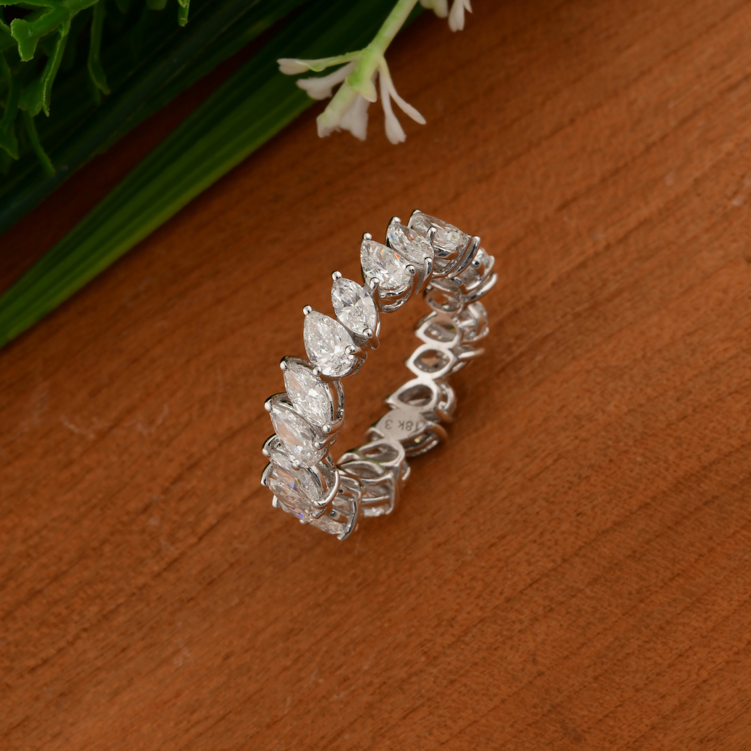Pear & Marquise Cut 3.38Ct. Natural Diamonds Full Eternity Band Ring