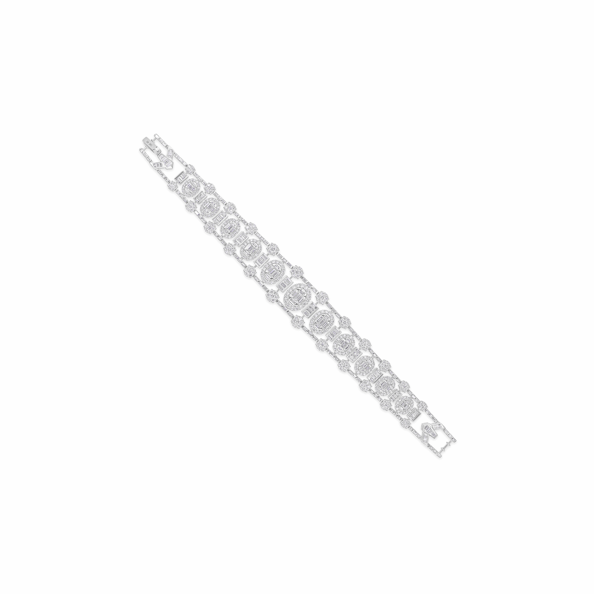 10.12 Ct Natural H/SI Round Baguette Diamond Charm Bracelet Solid 18k Gold