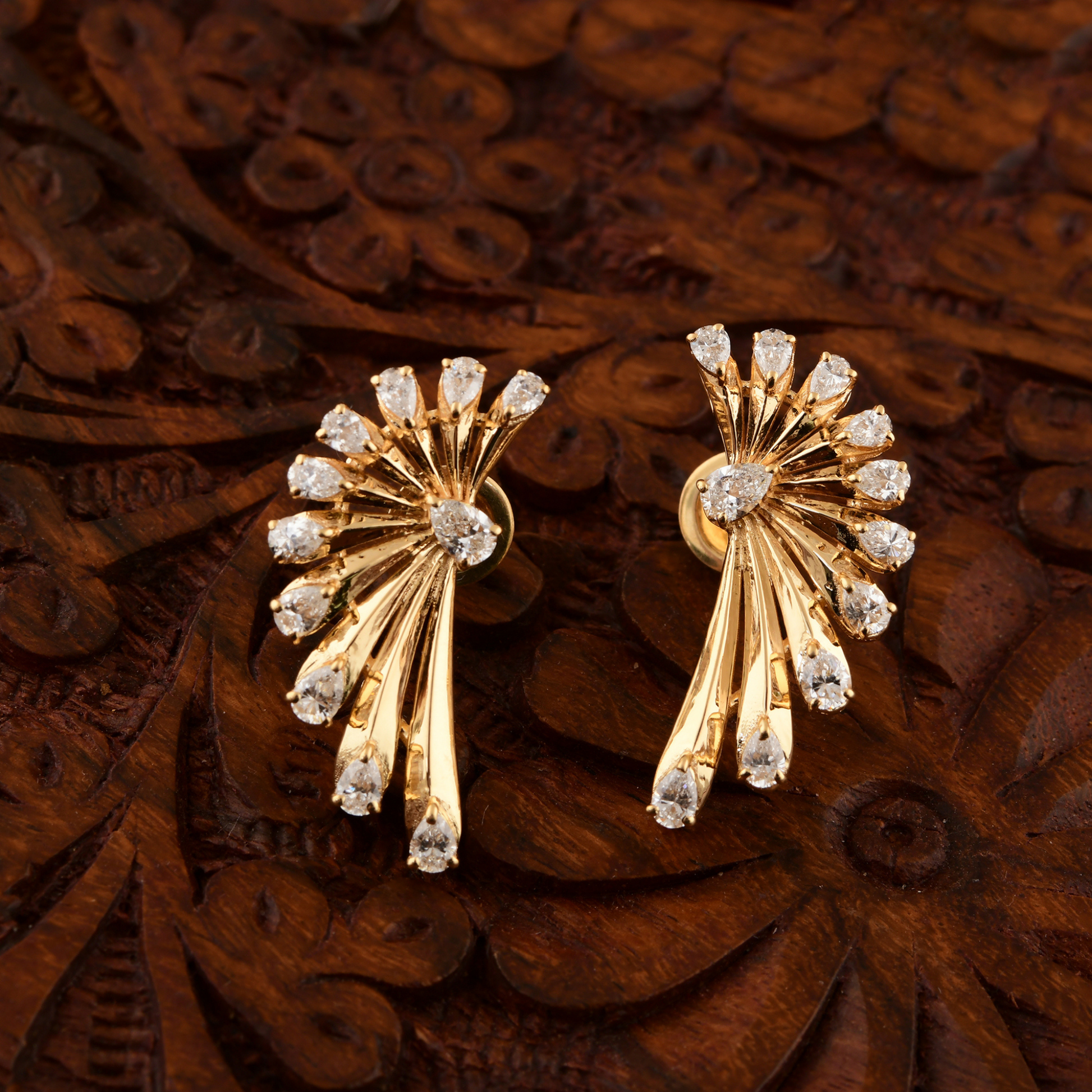 Unique 1.59 Carat Pear Cut Diamond Wing Shaped Stud Earrings