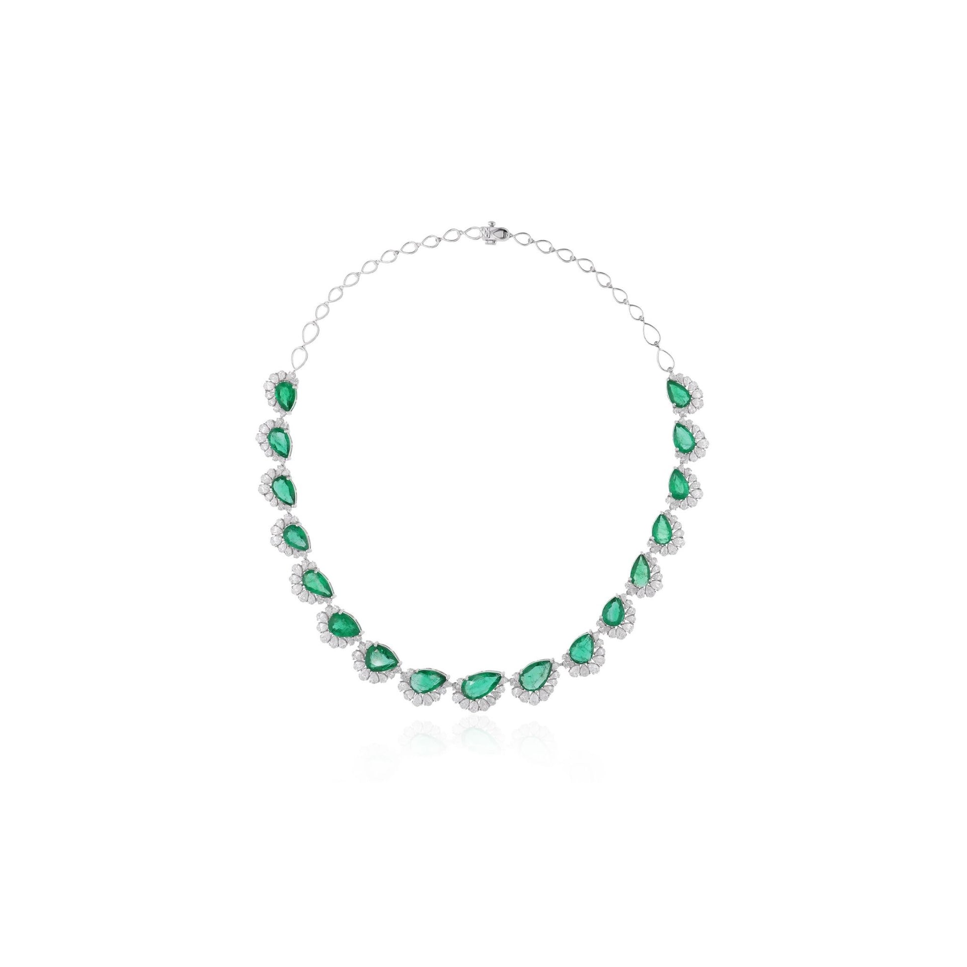 Certified Zambian Emerald Pear Natural Diamond Gold Wedding Necklace