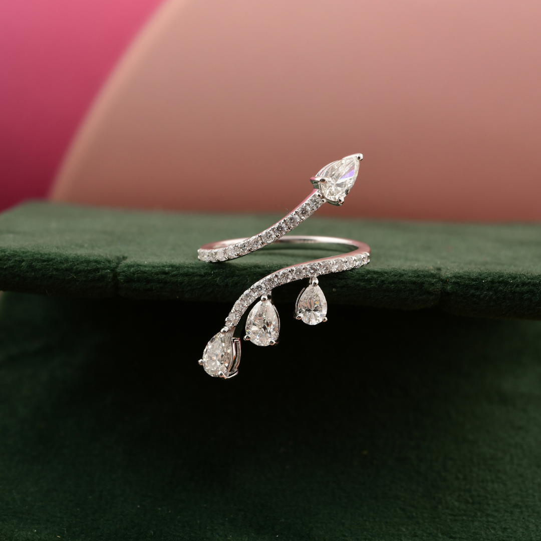 1.55 Ct. Pear Cut Diamond Stackable Unique Open Band Wedding Anniversary Ring