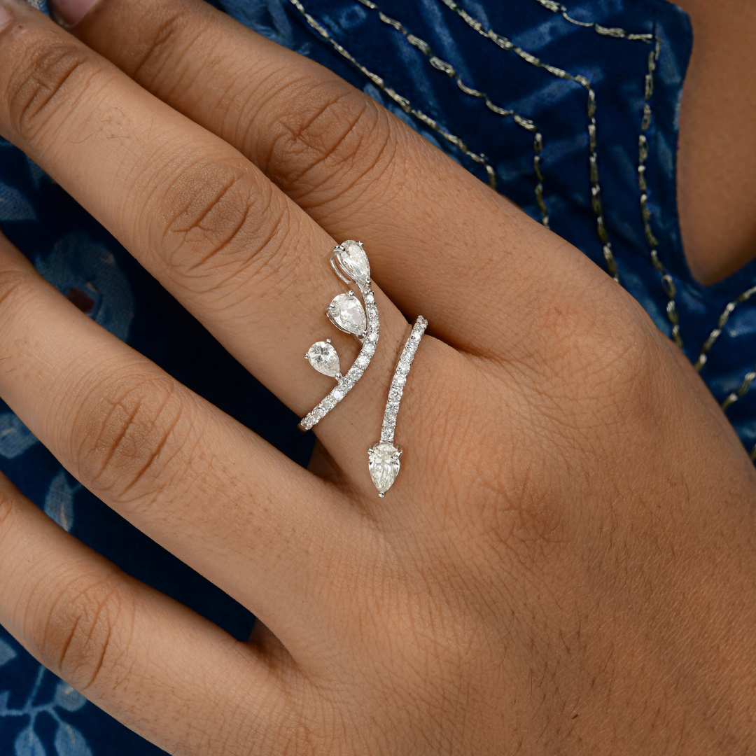 1.55 Ct. Pear Cut Diamond Stackable Unique Open Band Wedding Anniversary Ring