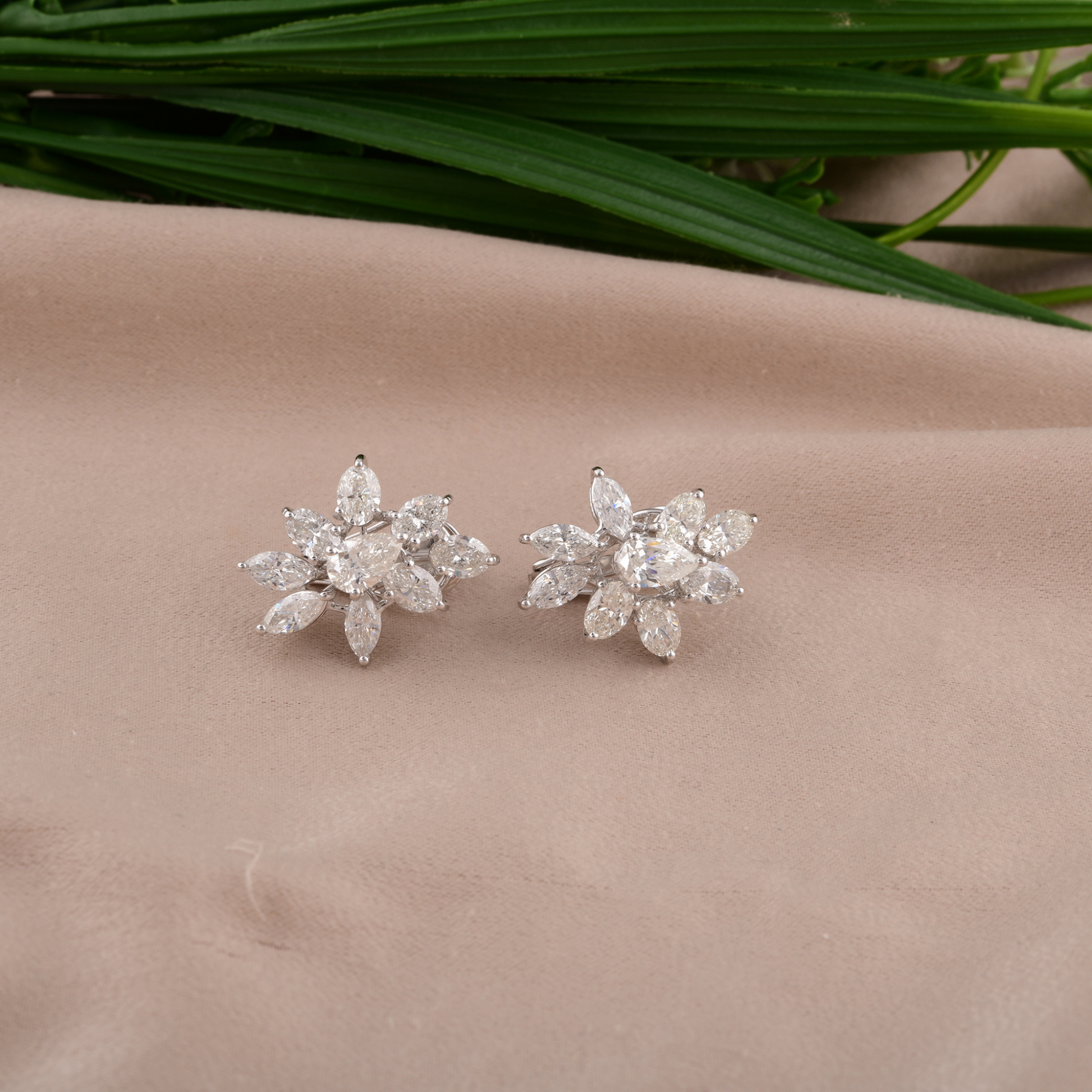 Dainty Mixed Cut 5.00Ct. Natural Diamond Gold Cluster Stud Earrings