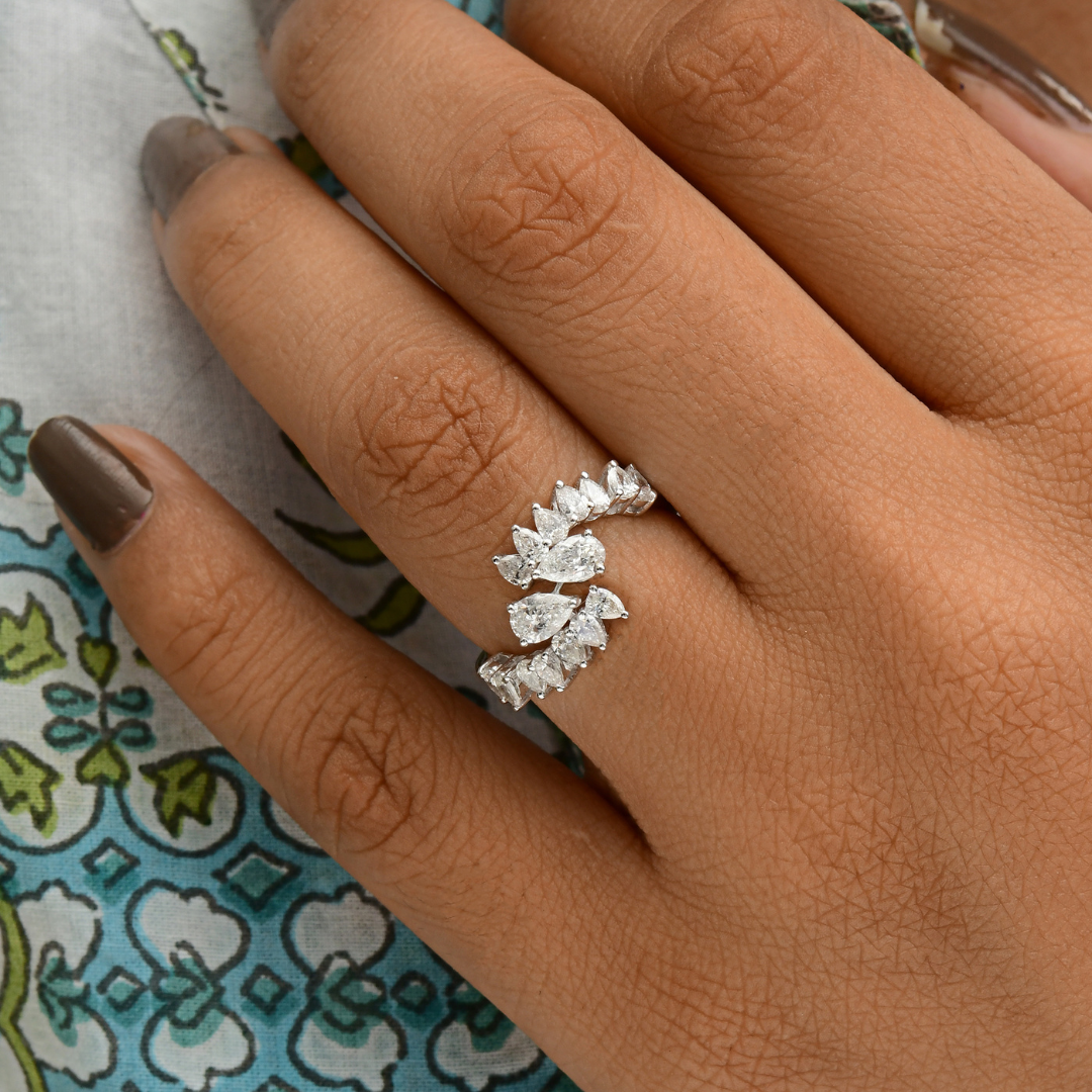 1.17 Ct. Statement Pear Shape Diamond Bypass Stacking Diamond Ring