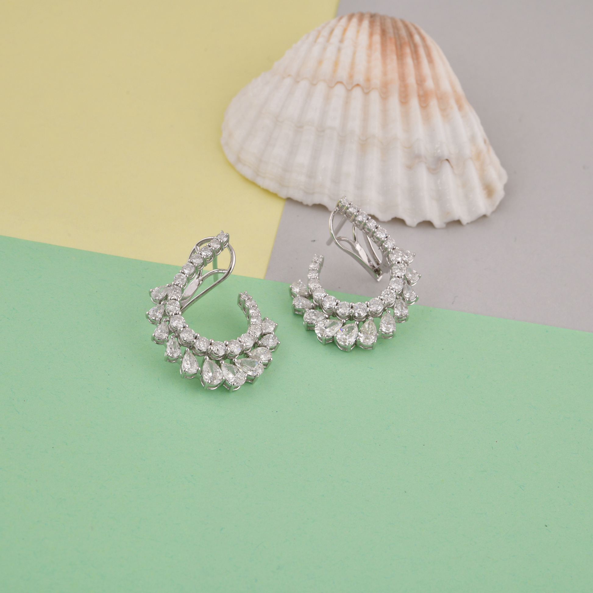 Handmade Solid Gold 5.02 Carat Natural SI/H Diamond Clip On Hoop Earrings