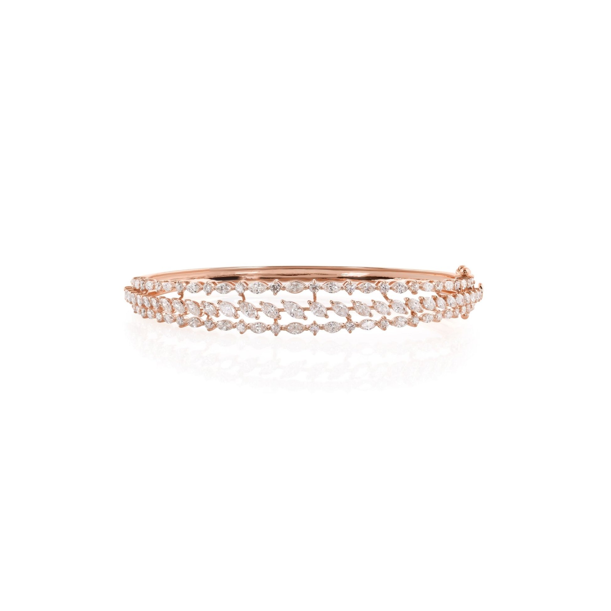Minimalist 2.96Ct Marquise & Round Brilliant Cuts Diamond Stackable Gold Bangle Bracelet
