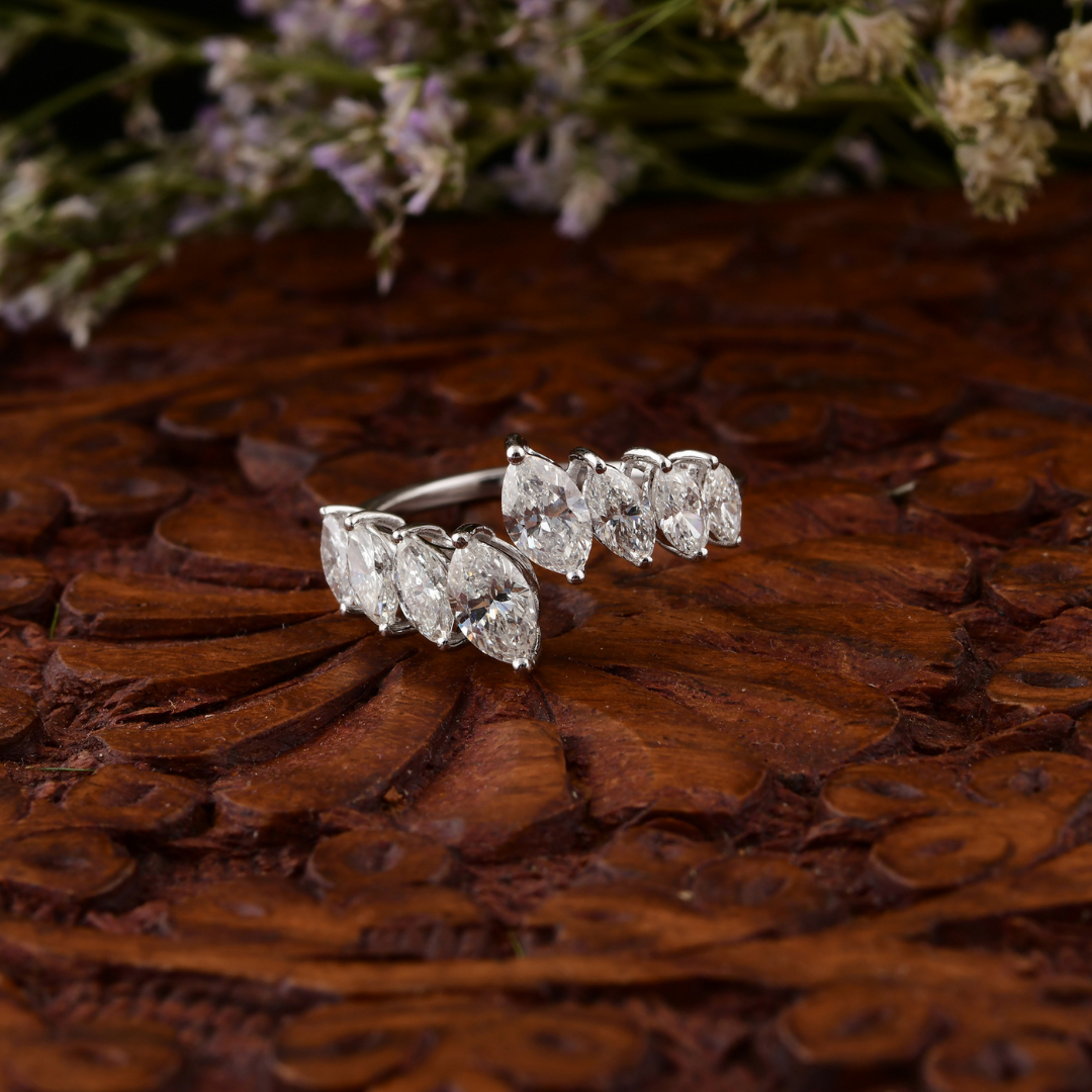 1.78Ct. Unique Marquise Cut Diamond Statement Open Gold Cuff Ring