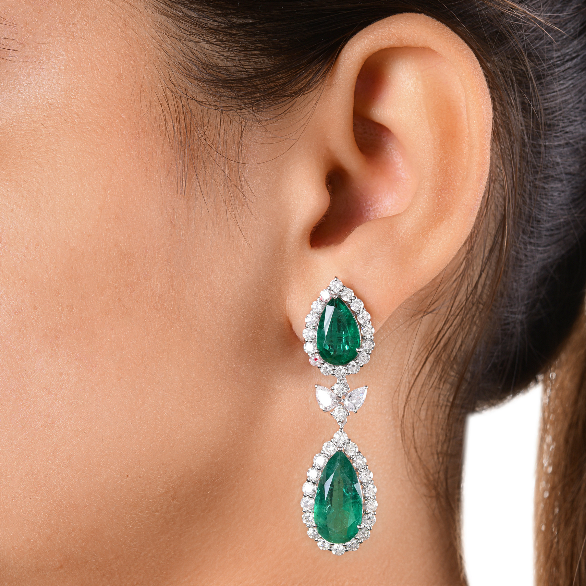 20.69 Tcw Zambian Emerald Natural H/SI Diamond Gold Dangle Earrings