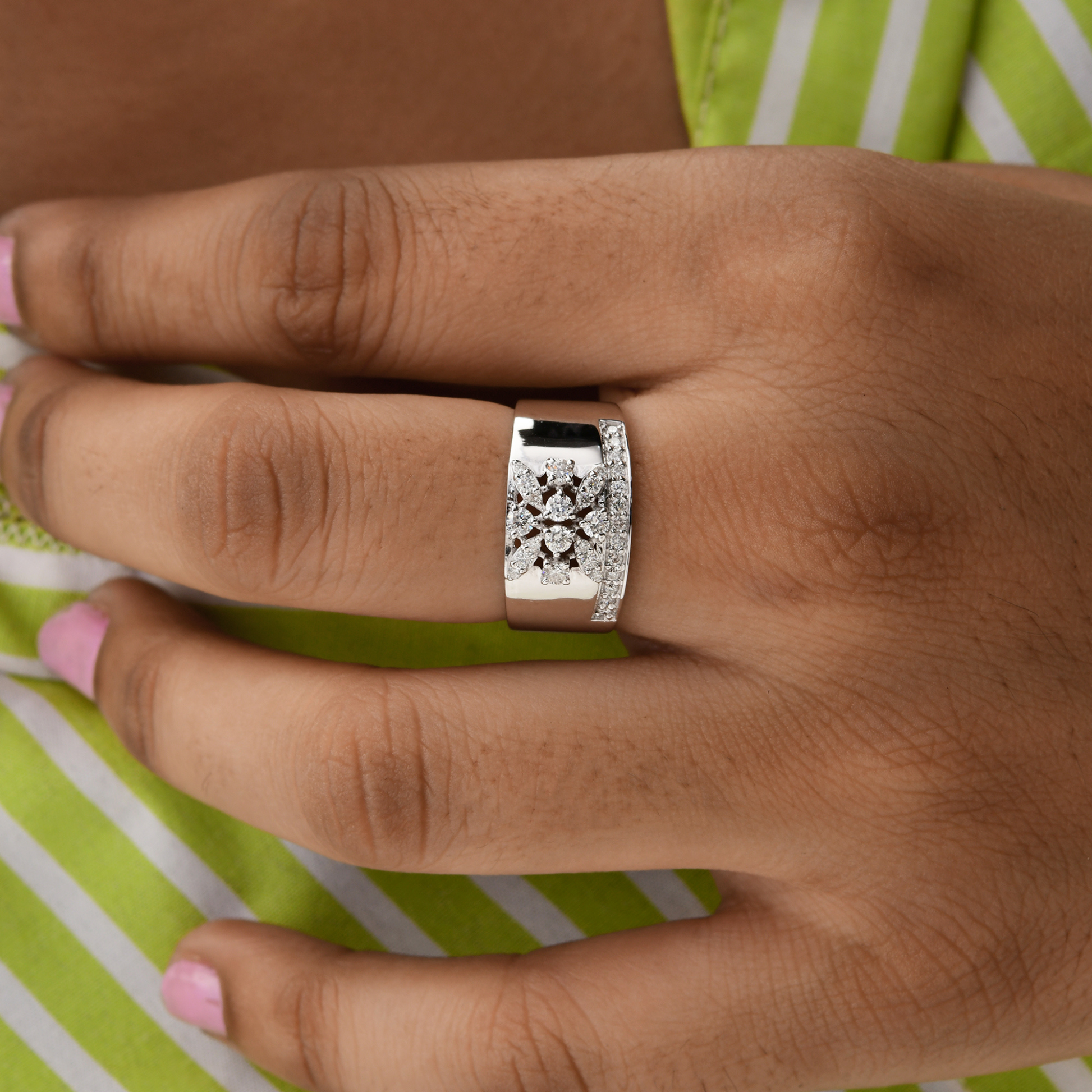 Handmade Fine Gold Delicate Round Brilliant Cut Diamond Band Ring