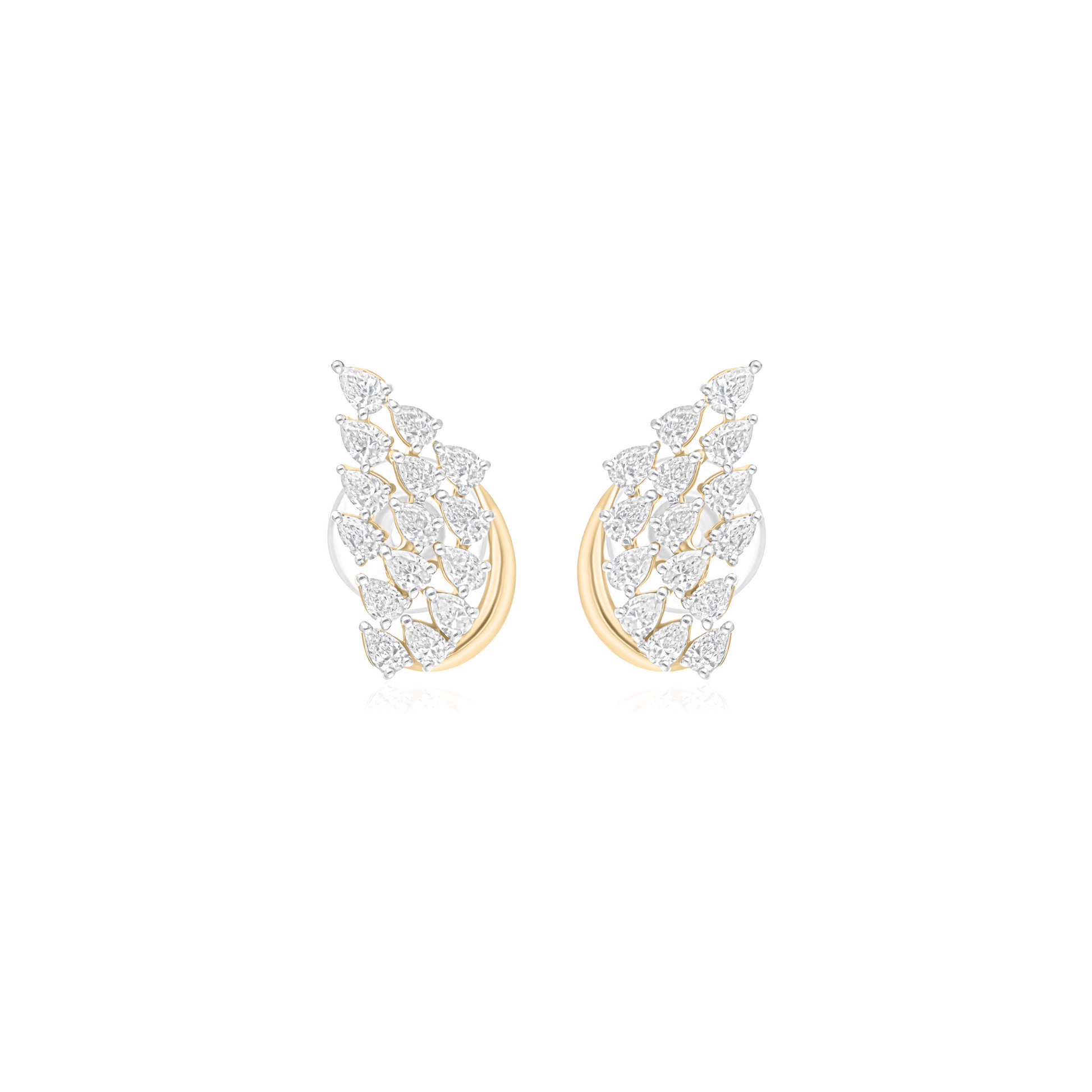 18k Gold Leaf Pear Cut Design Cluster Natural Diamond Stud Earrings