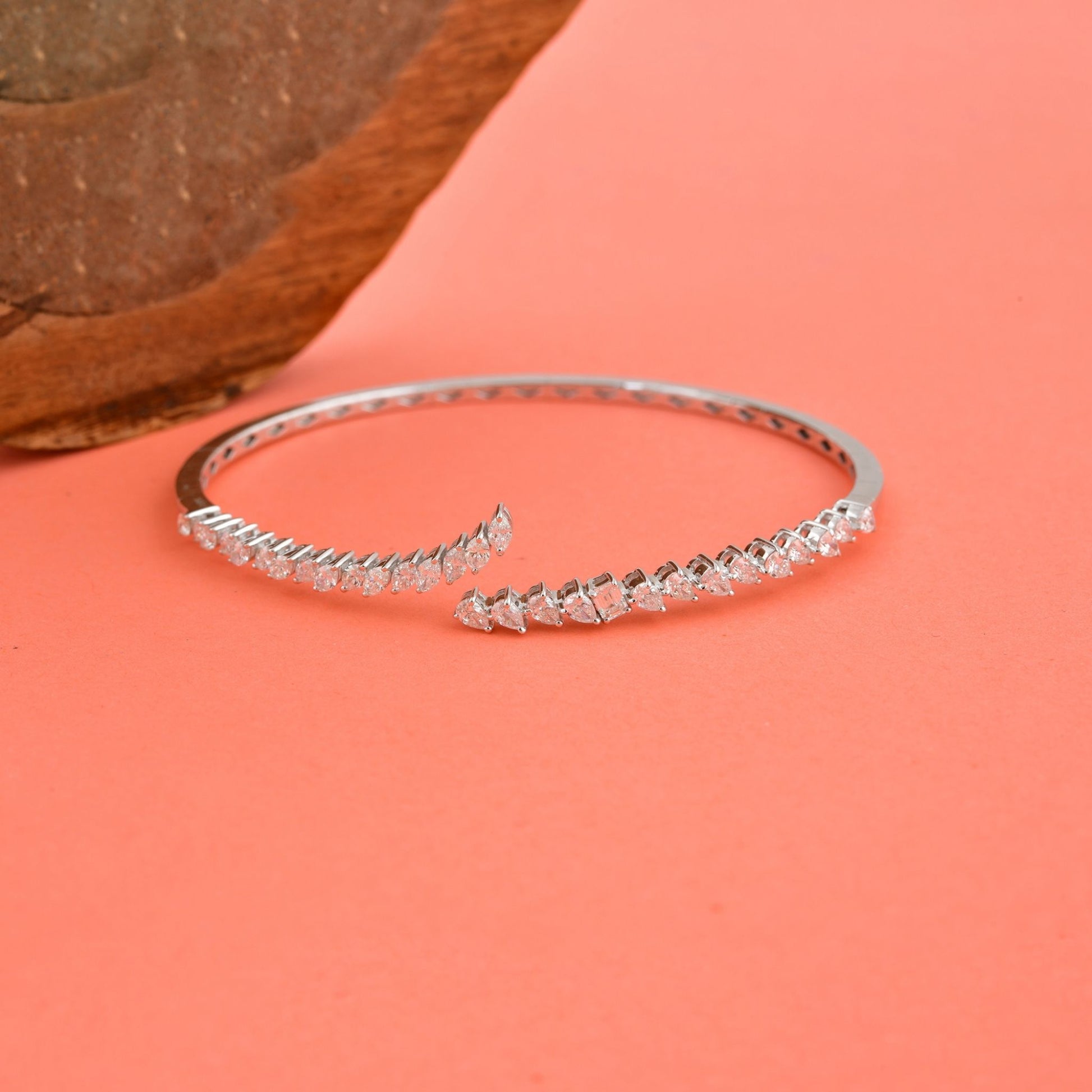 1.37 Carat Marquise Pear Cut Diamond Open Cuff Gold Bangle Bracelet