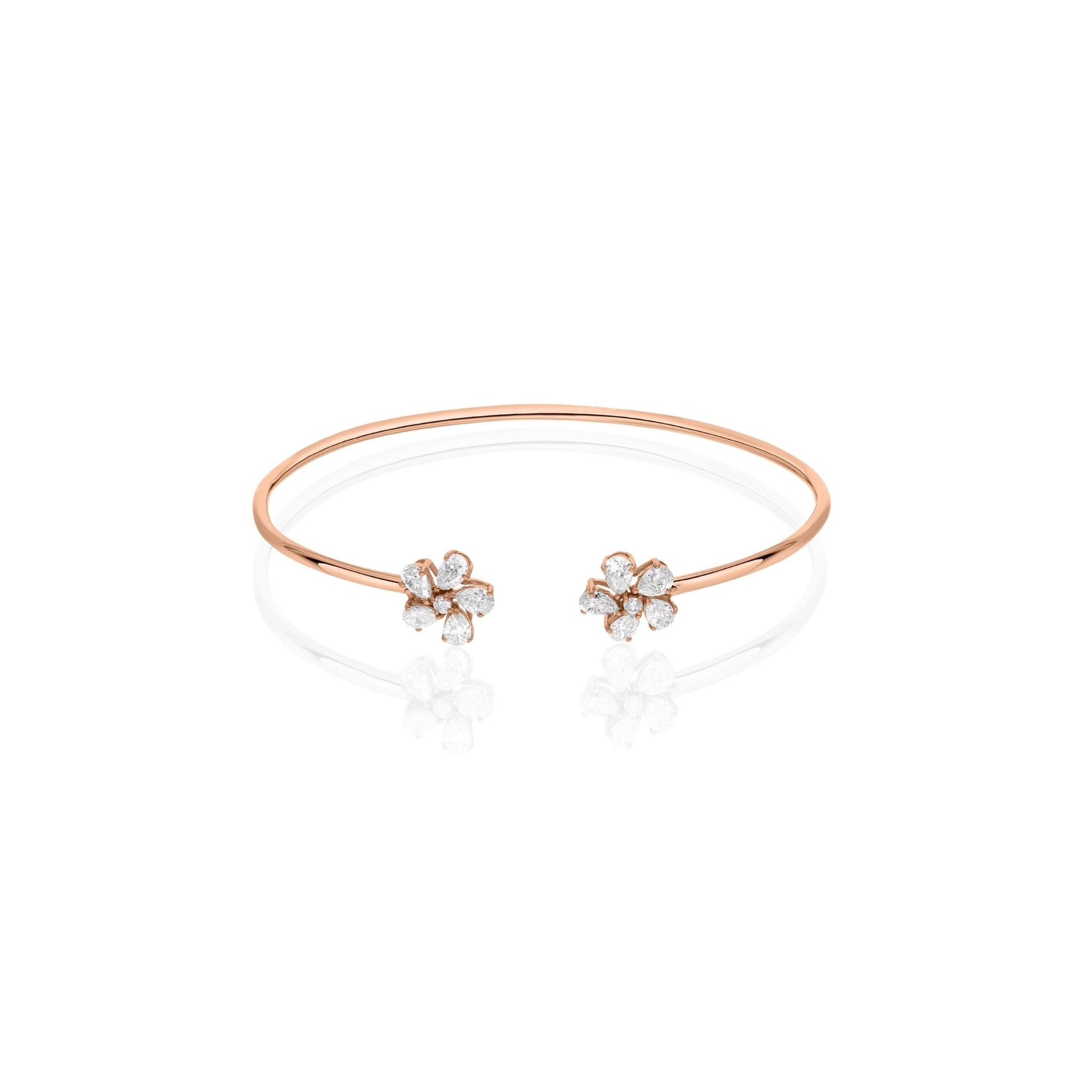 1.42Ct Pear & Round Cut Floral Natural Diamond Open Cuff Bangle Bracelet