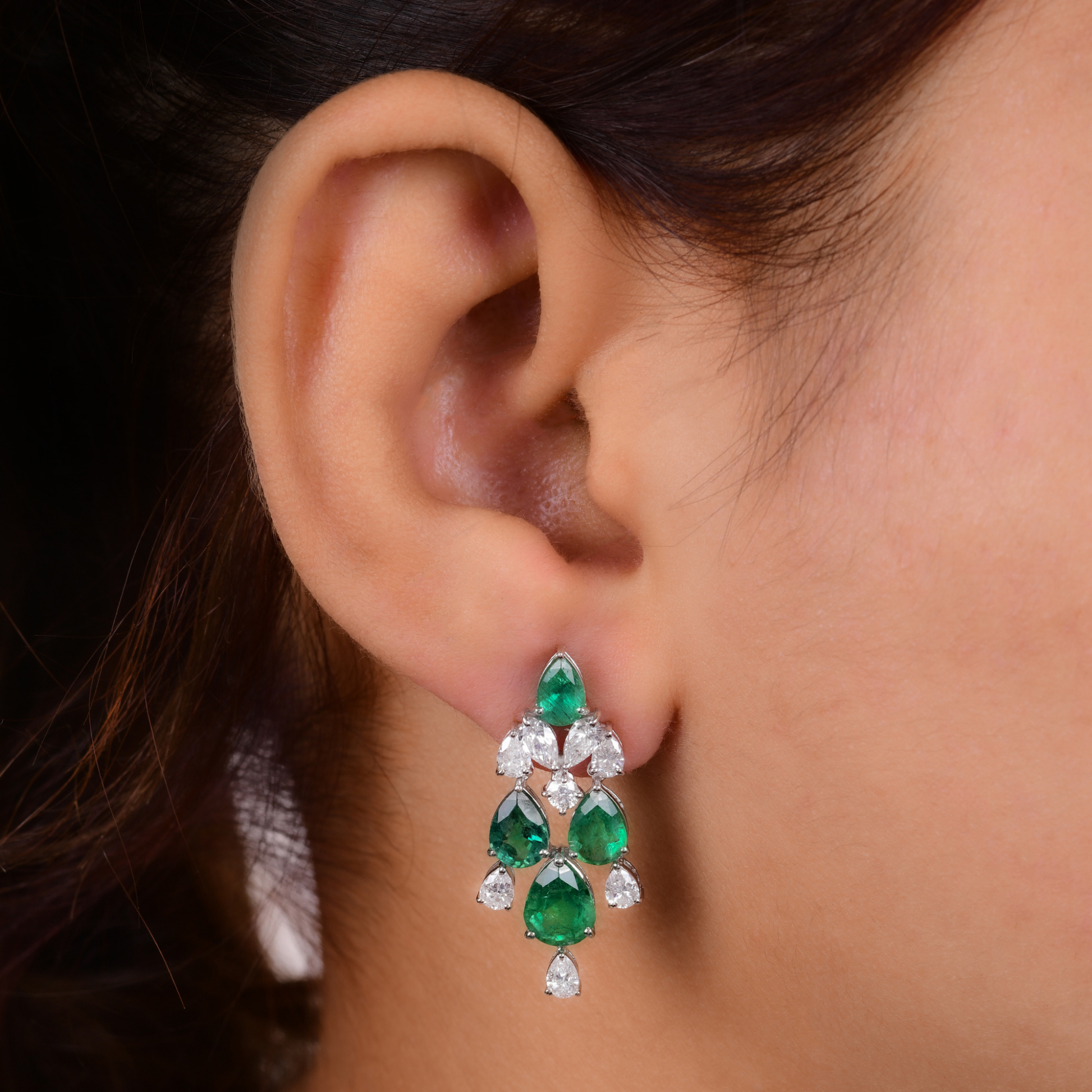 Natural Brilliant Cut Zambian Emerald Diamond Gold Earrings 7.13 Tcw