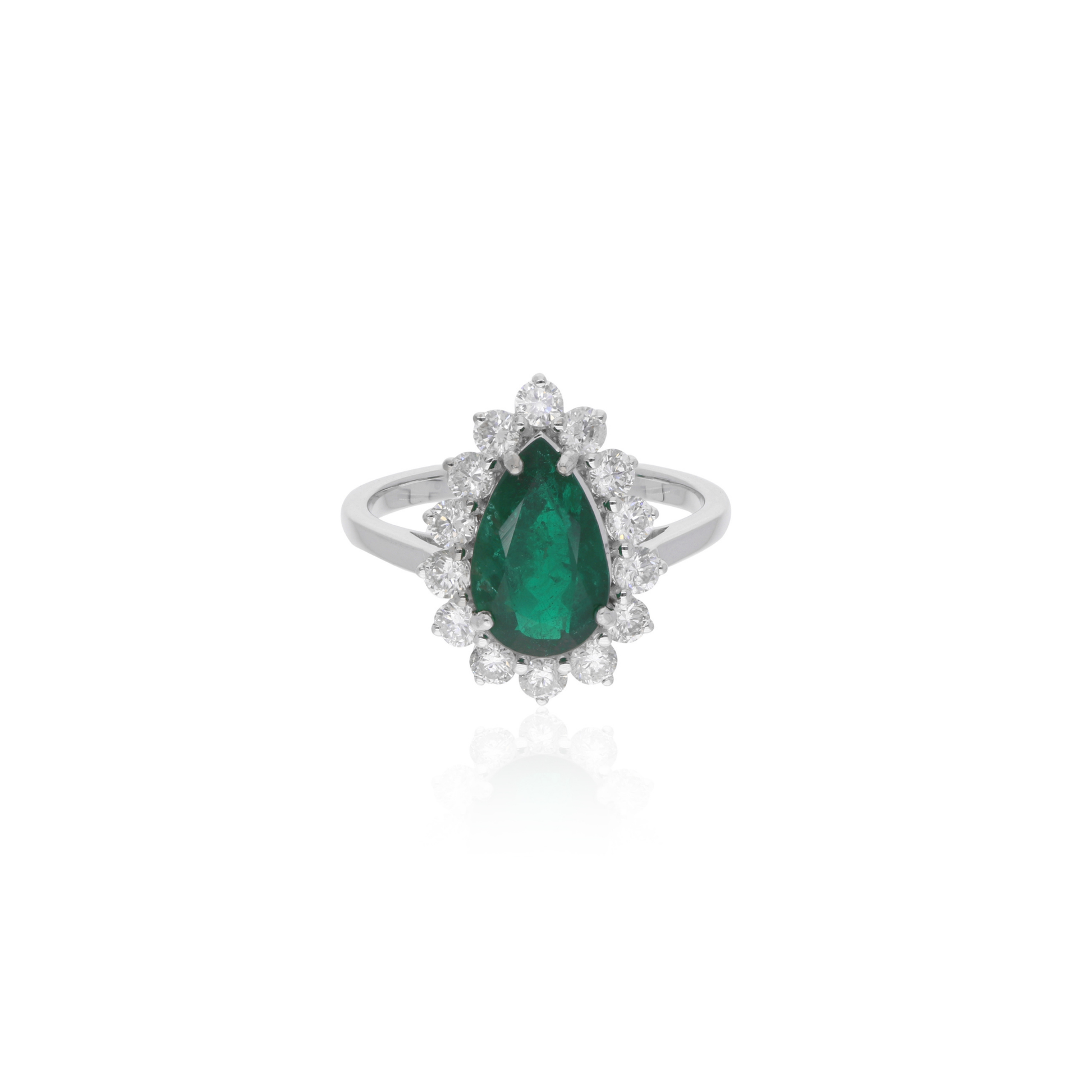 2.92 Tcw Natural H/SI Diamond Pear Zambian Emerald Gold Wedding Halo Ring